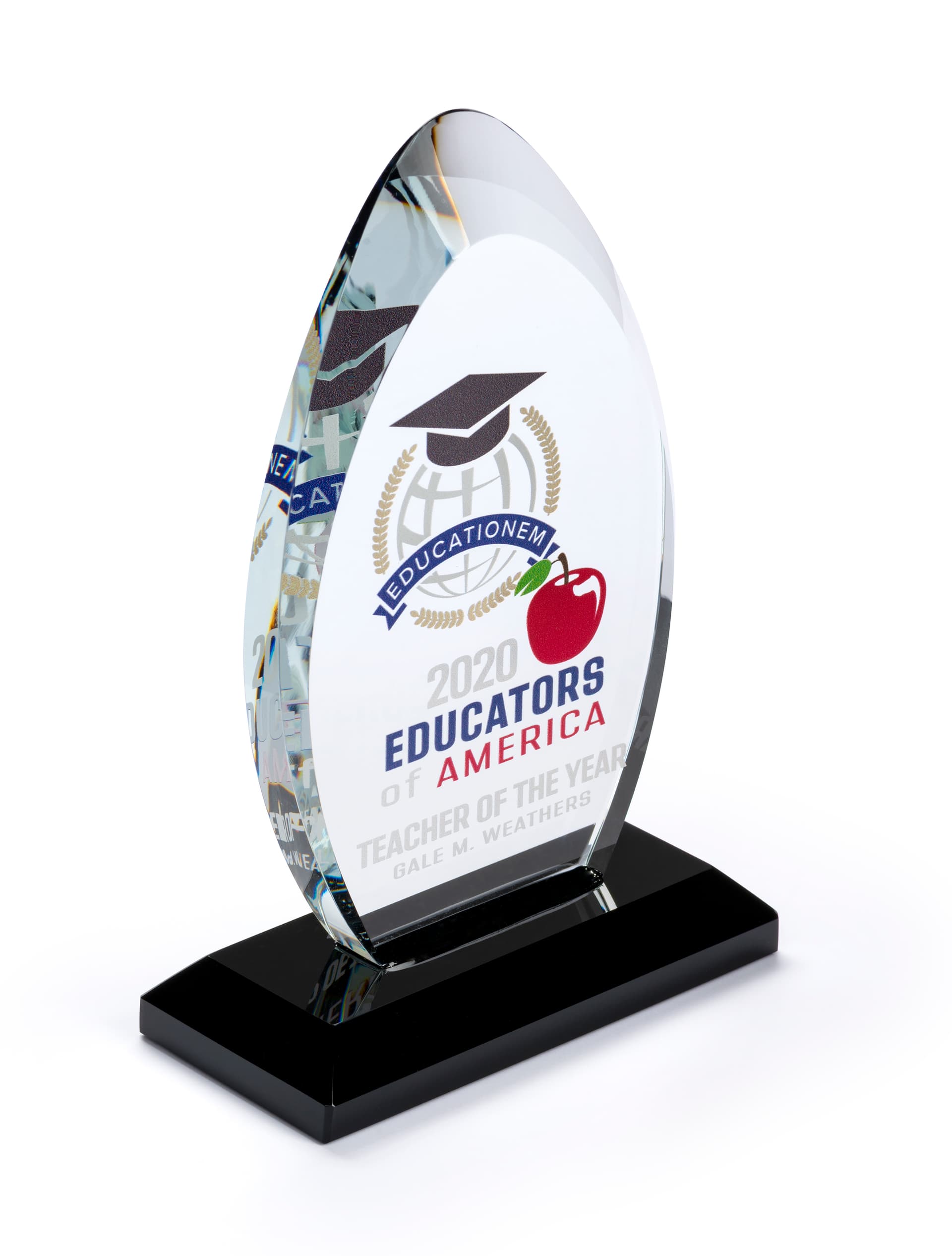 Custom glass recognition award with full color graphics