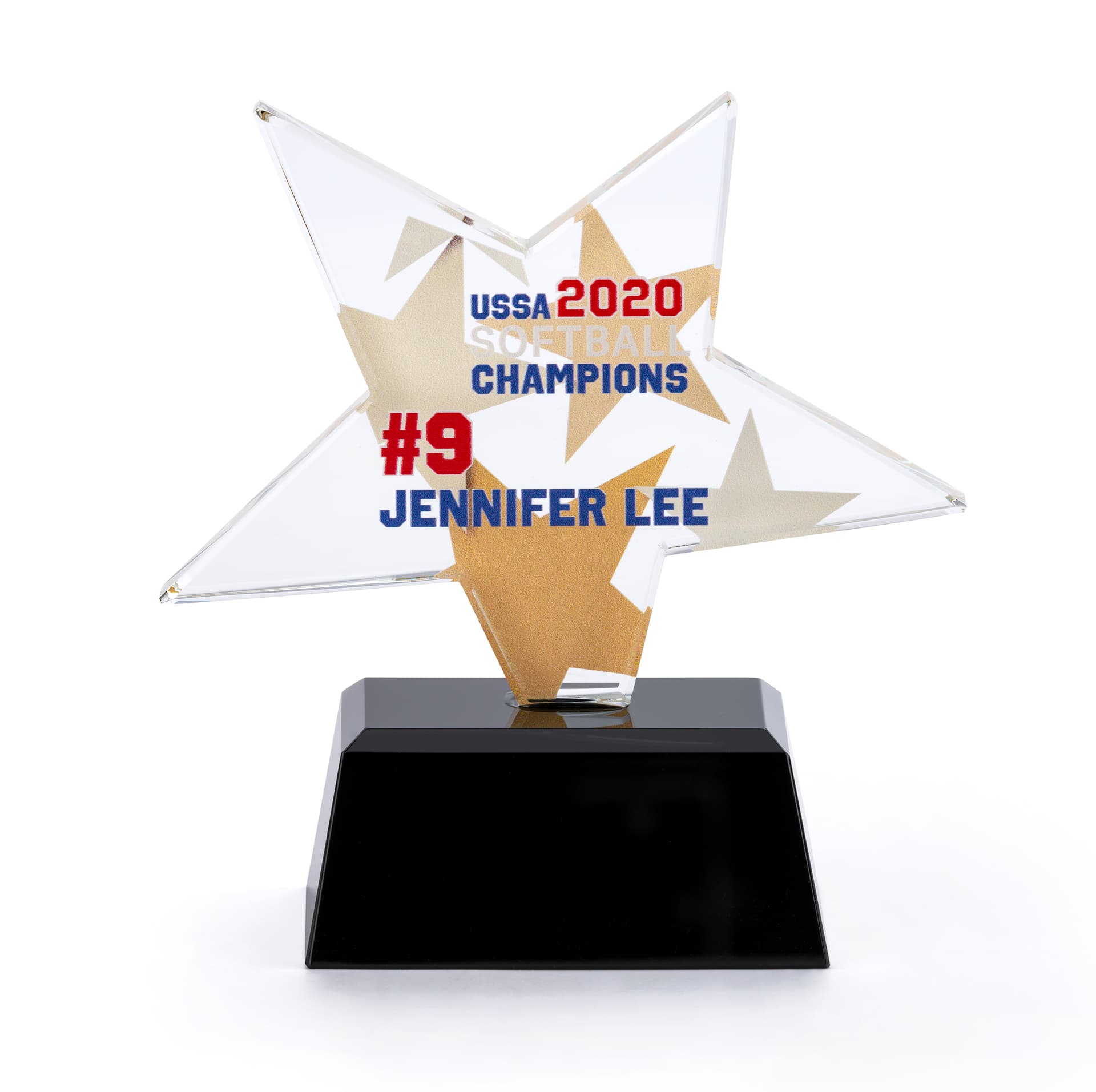 Glass star service award with full color graphics