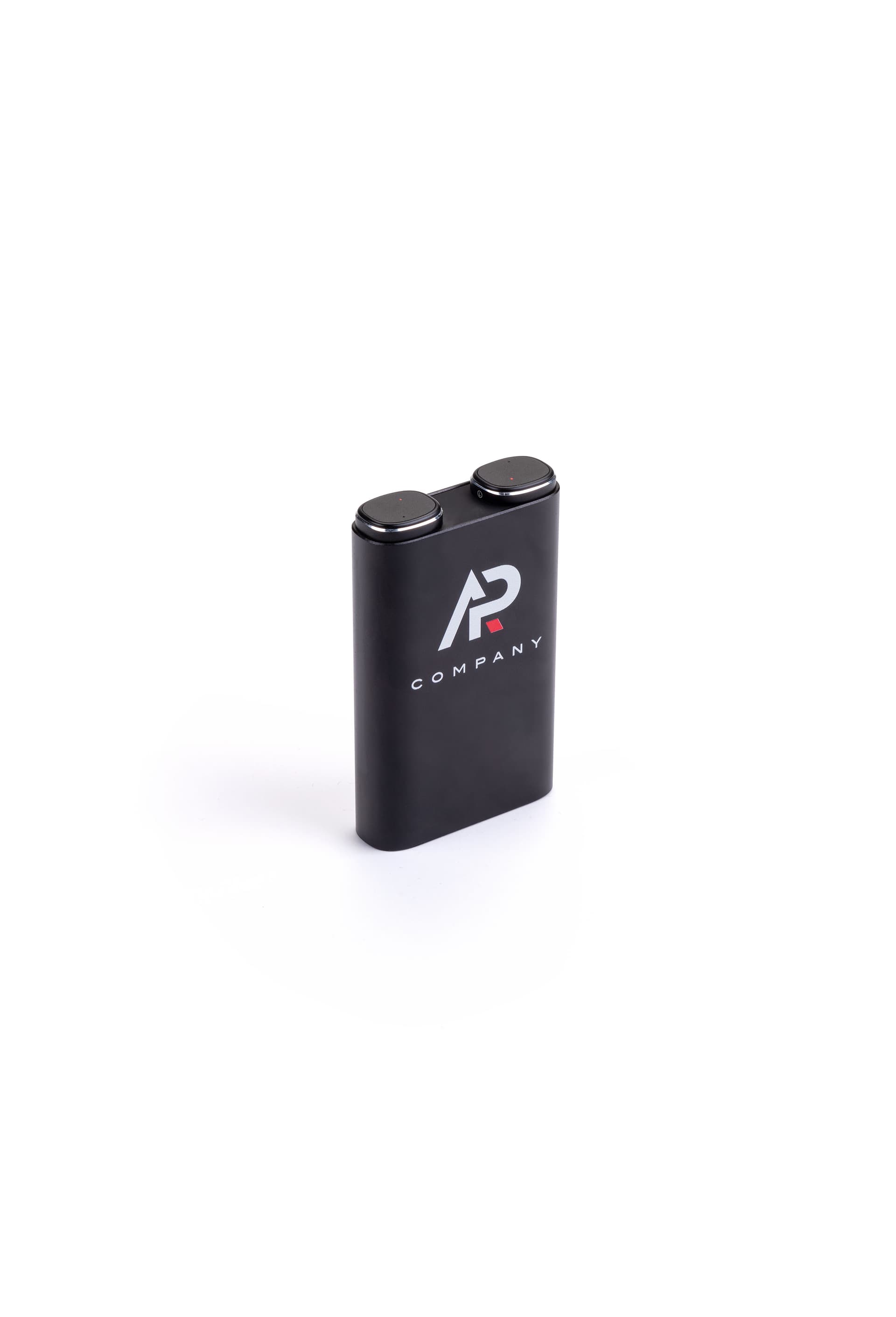 Black power bank with earbuds gift set with promotional custom graphics