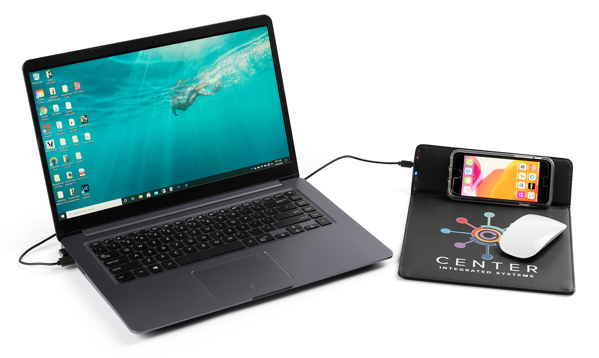 Custom quick charge mouse pad with micro USB