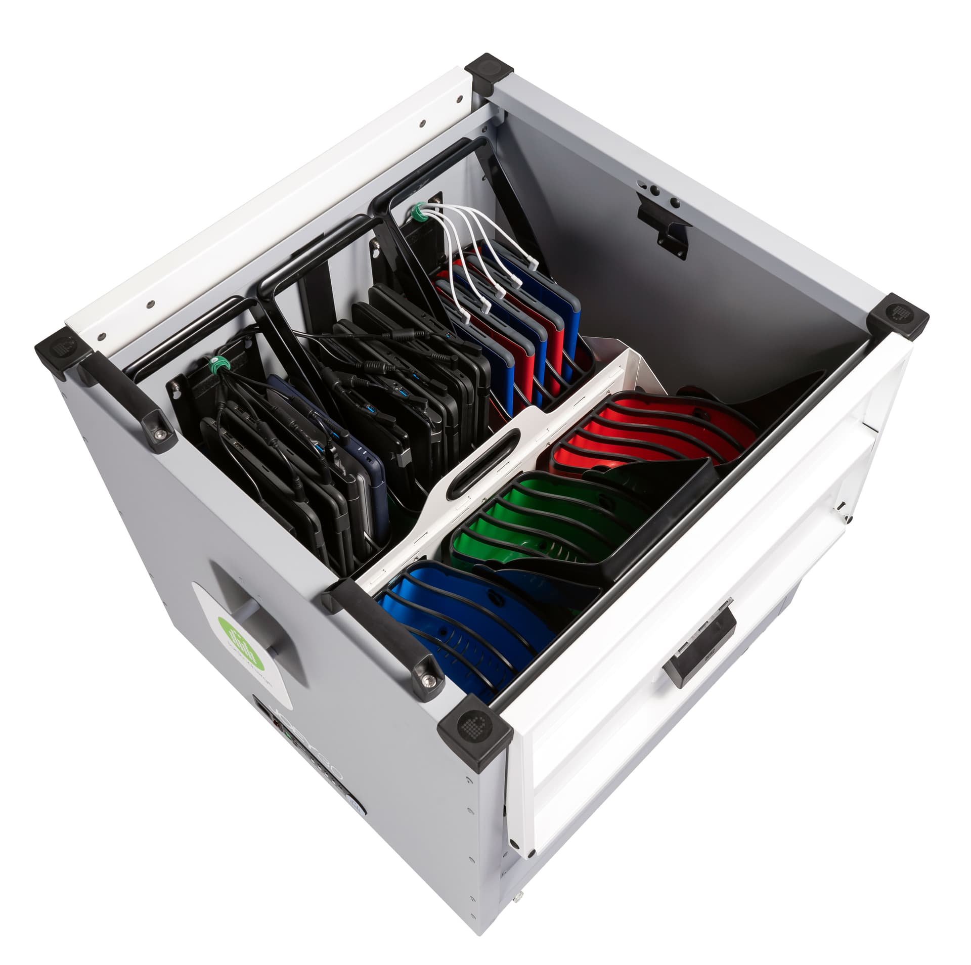 mobile charging cart with 30 device slots