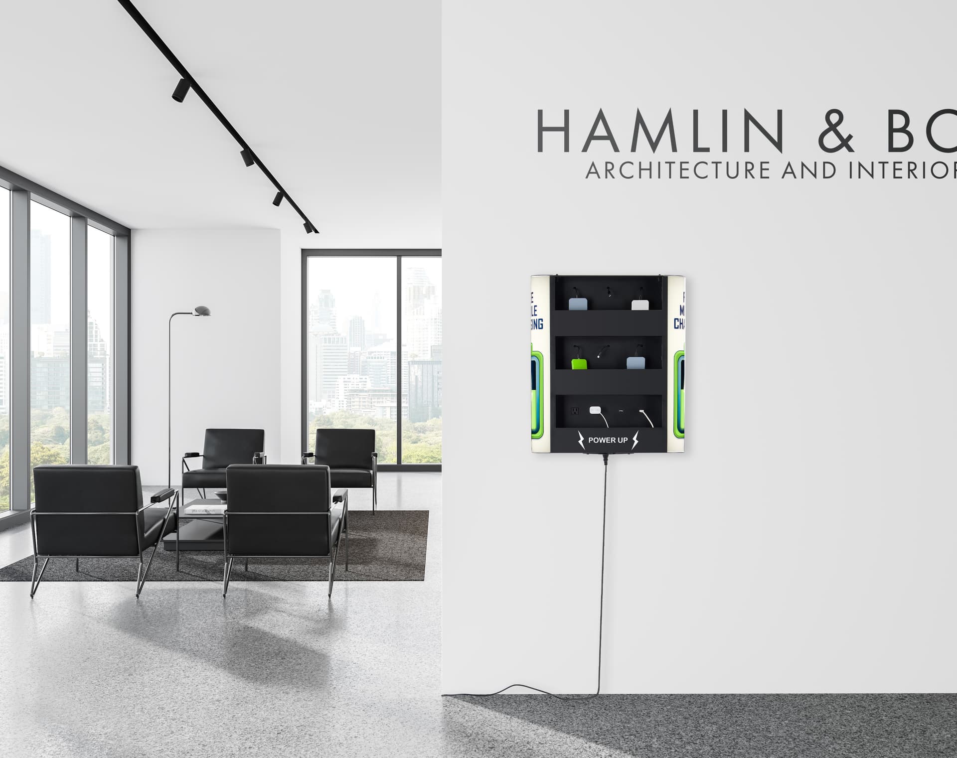 Cell phone charging station in office setting
