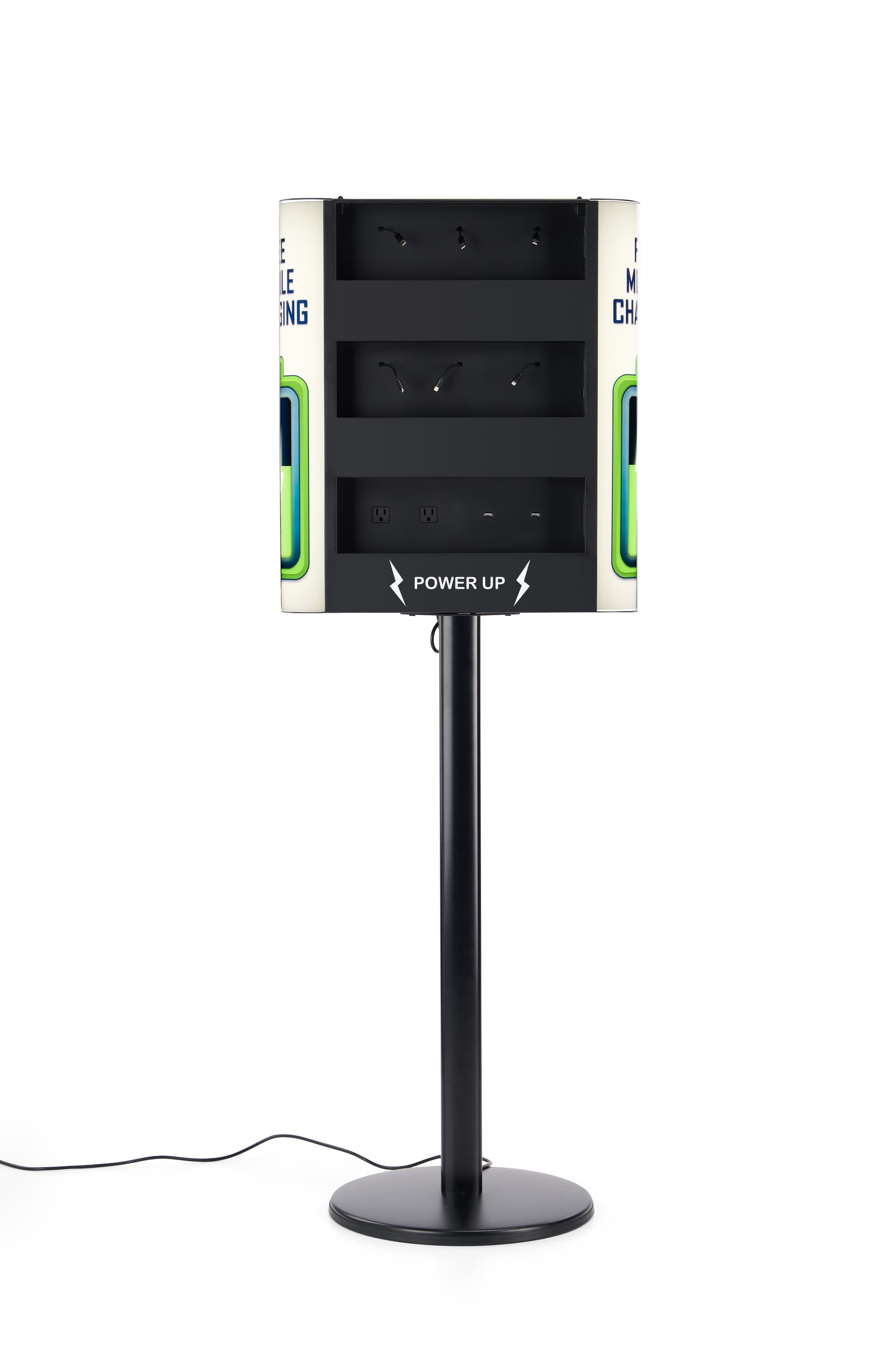 Cell phone charging station with 90" power cord