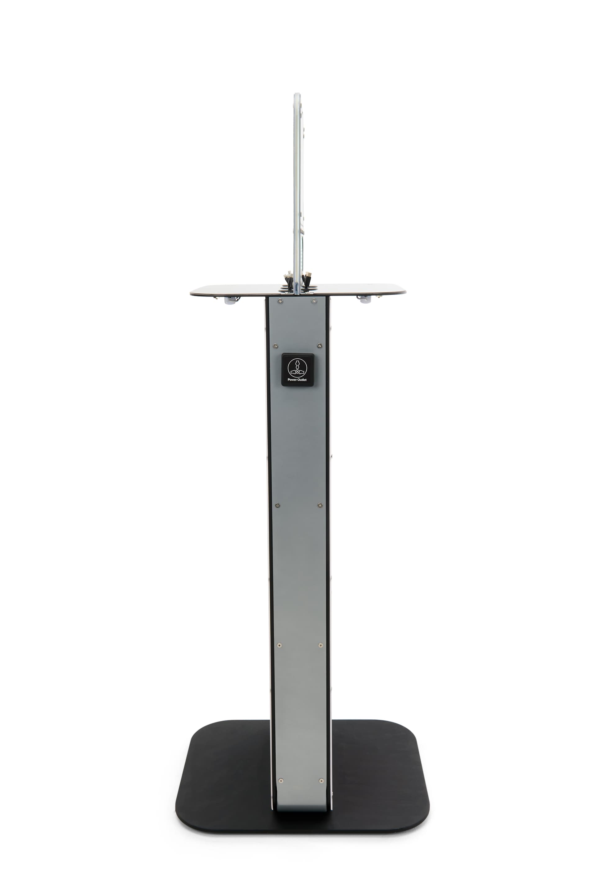 Phone charging station kiosk with custom graphics and two universal outlets