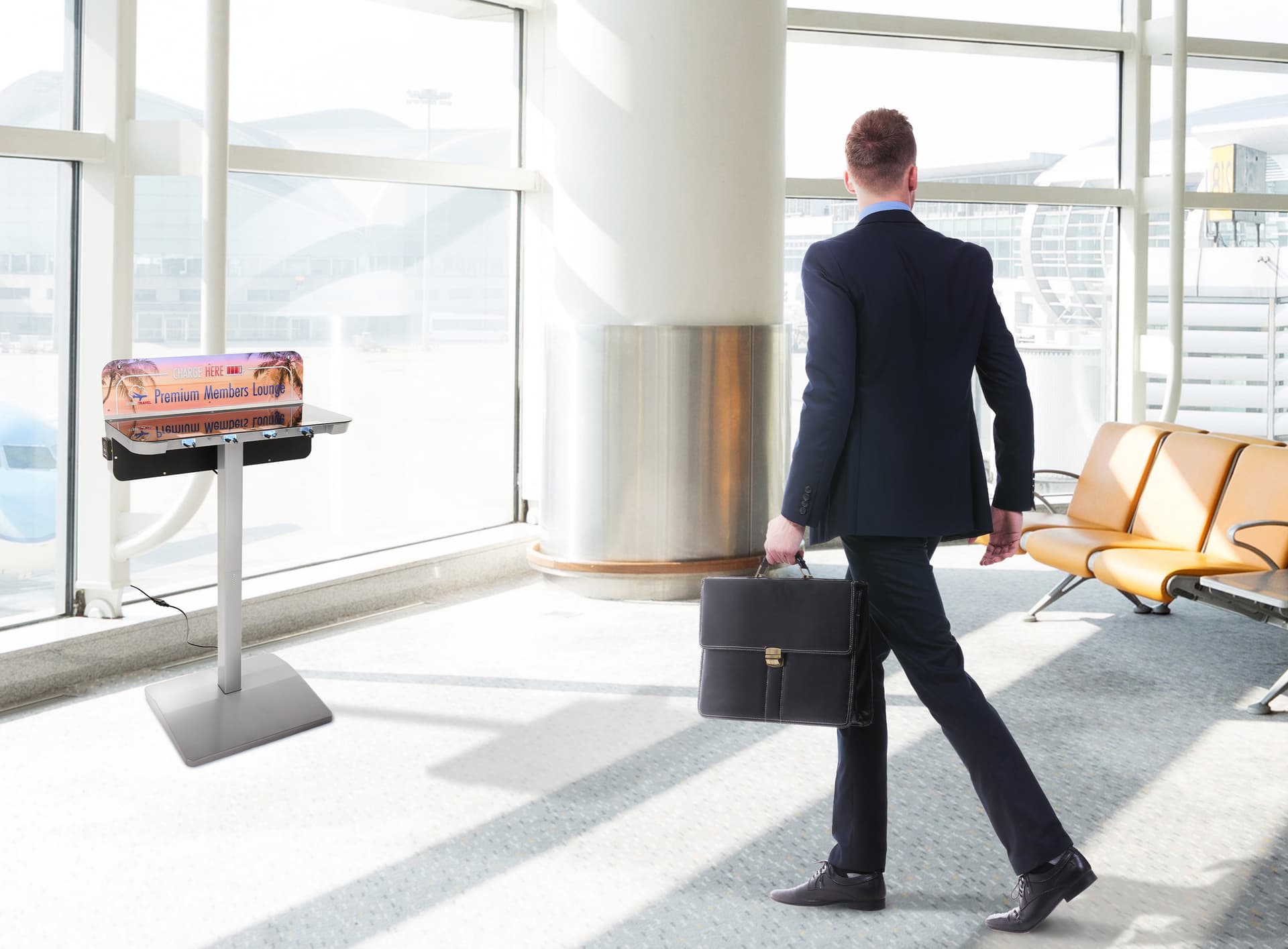 Charging station table with floor placement