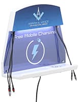 Cell phone charging station with cables and graphics