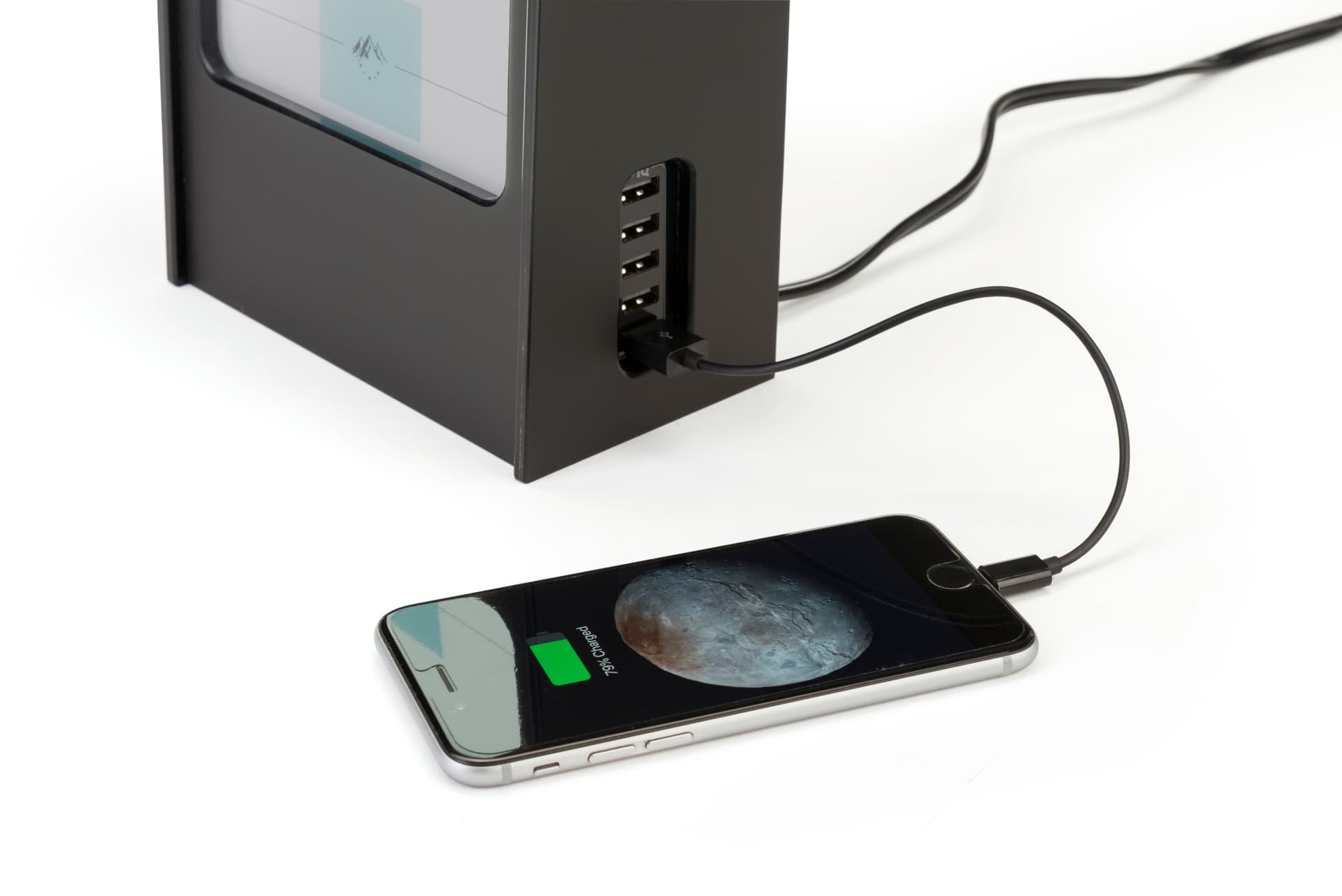 Restaurant menu power bank charges phones and mobile devices