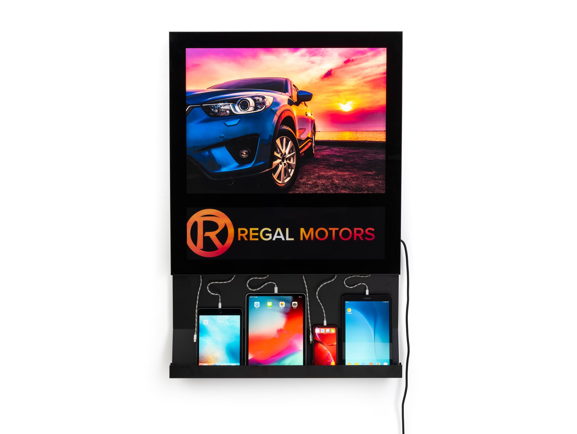 LED backlit wall light box charging station with six cords