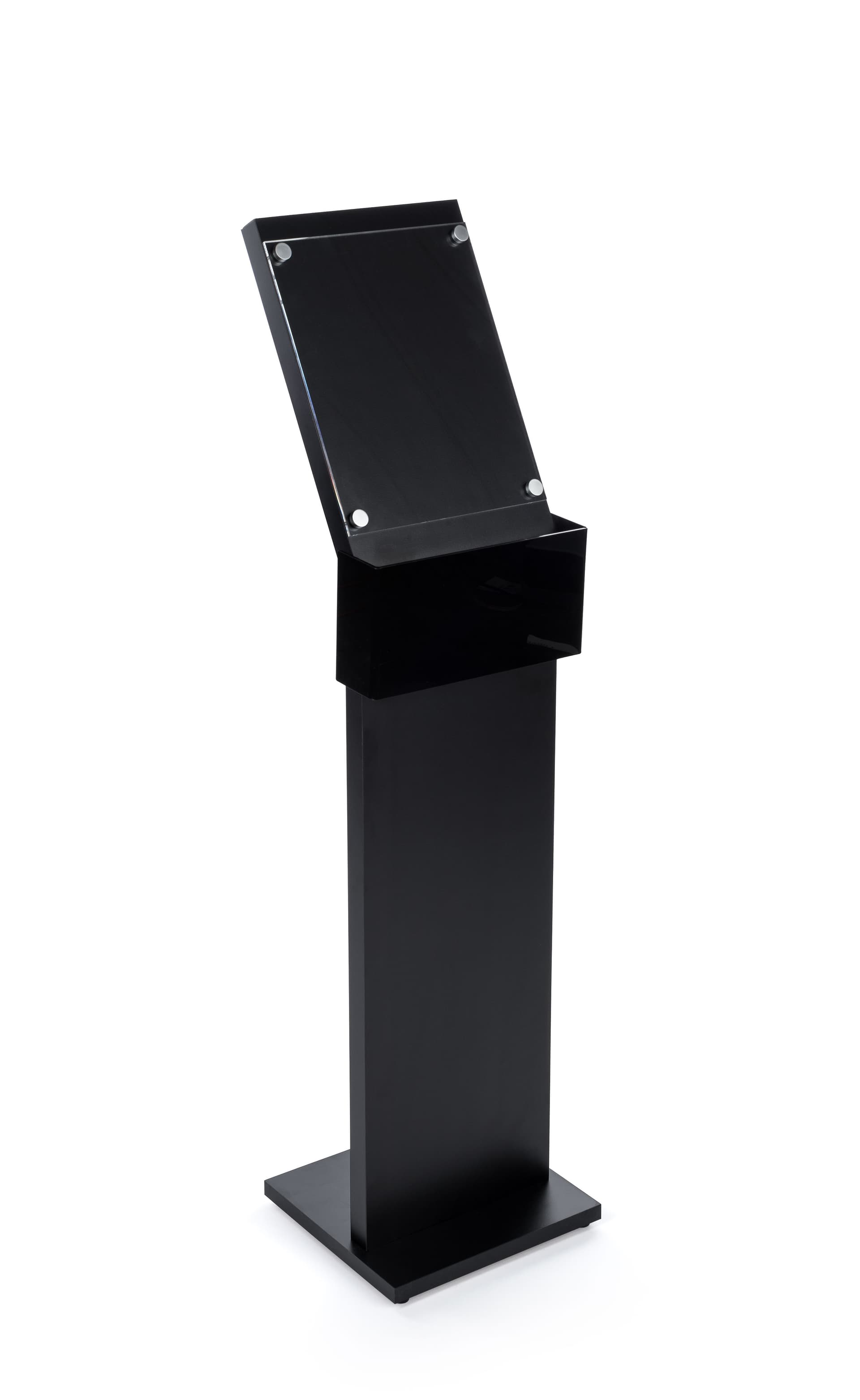 black mobile charging station with floor sign holder and phone charging pocket 
