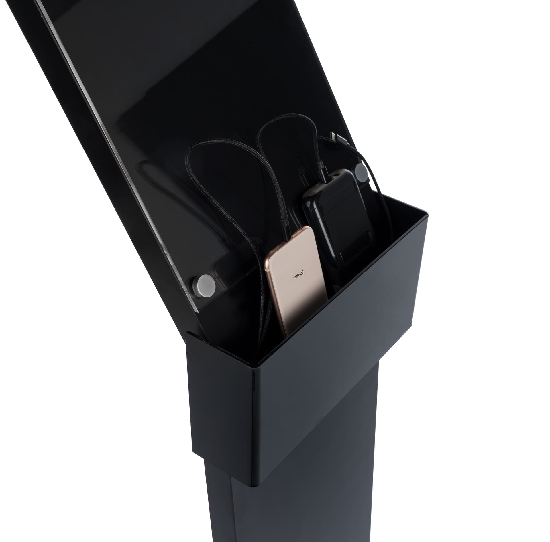 mobile charging station with floor sign holder with long-lasting high quality cords