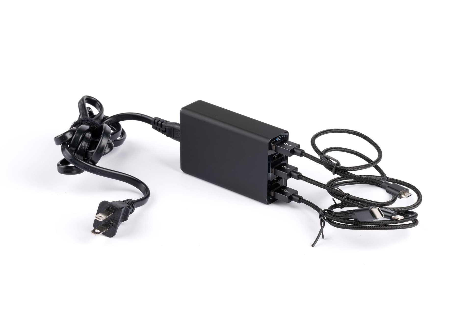 cell phone charging station with sign with black charging hub
