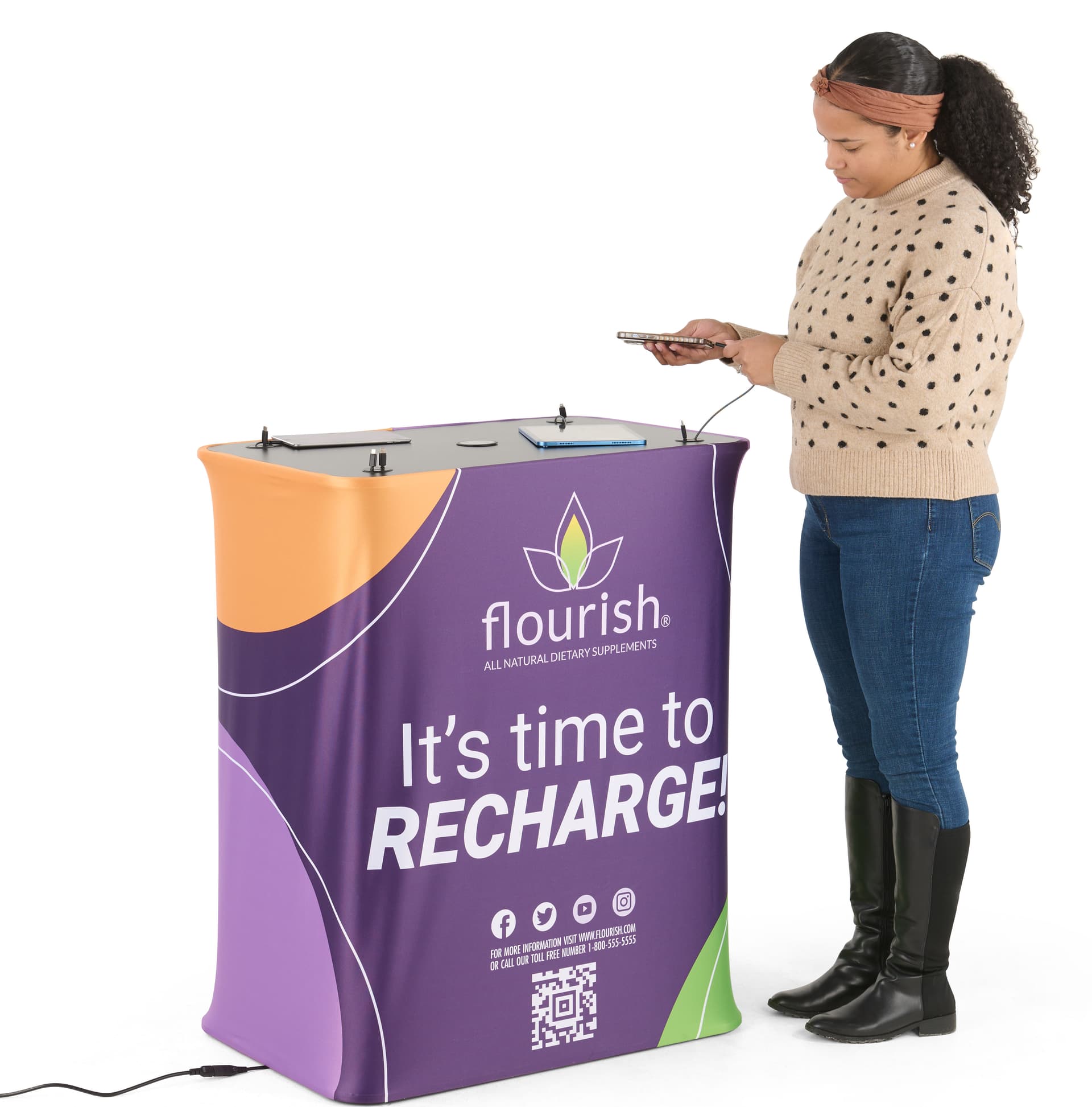 Portable charging table with custom printed graphics