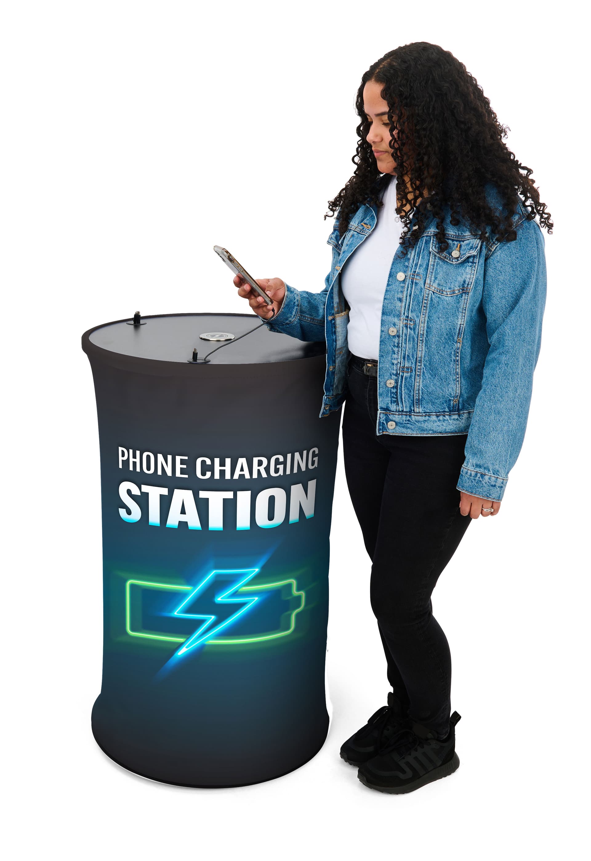 Mobile device charging table with large tabletop 