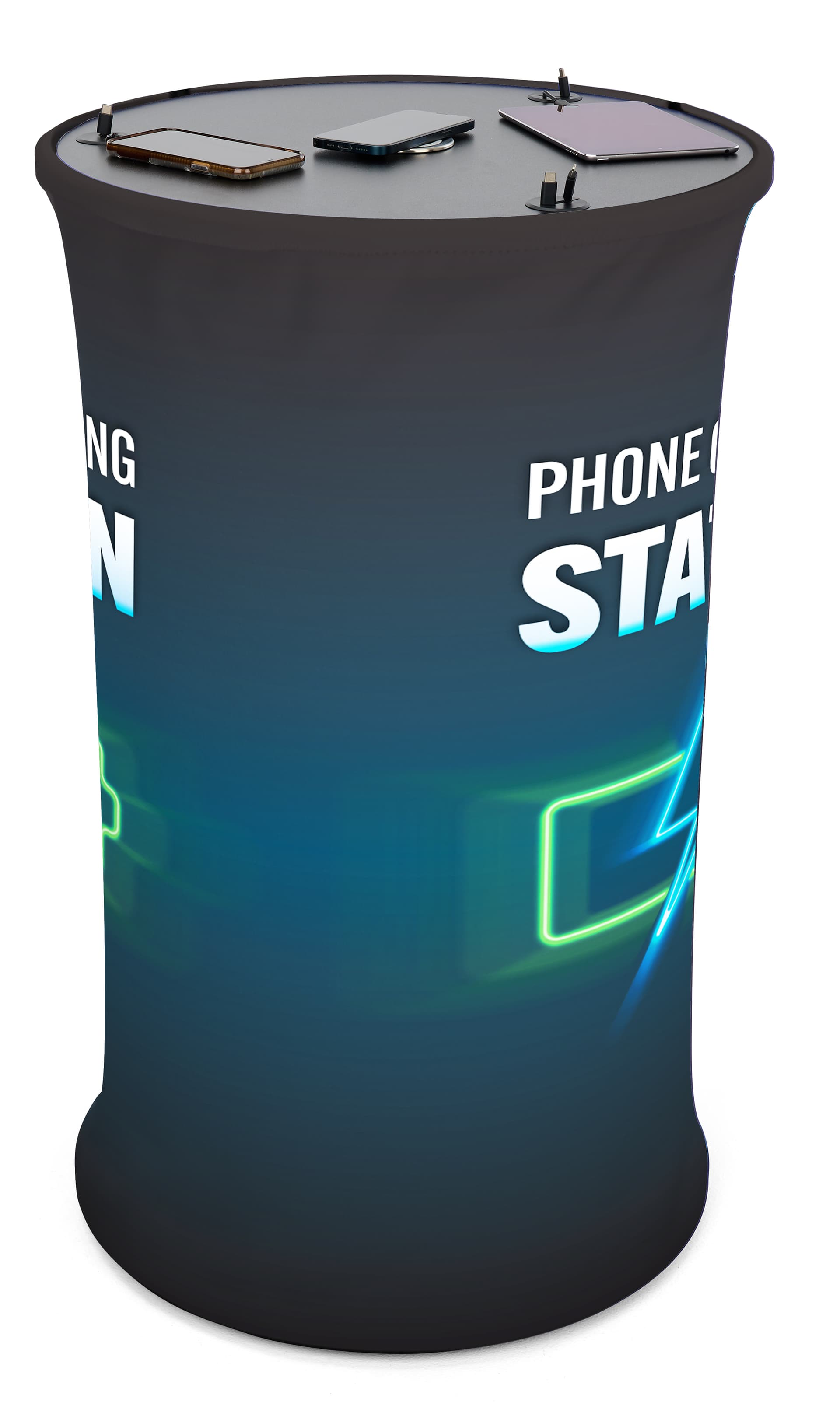 Mobile device charging table with dye sub printing process