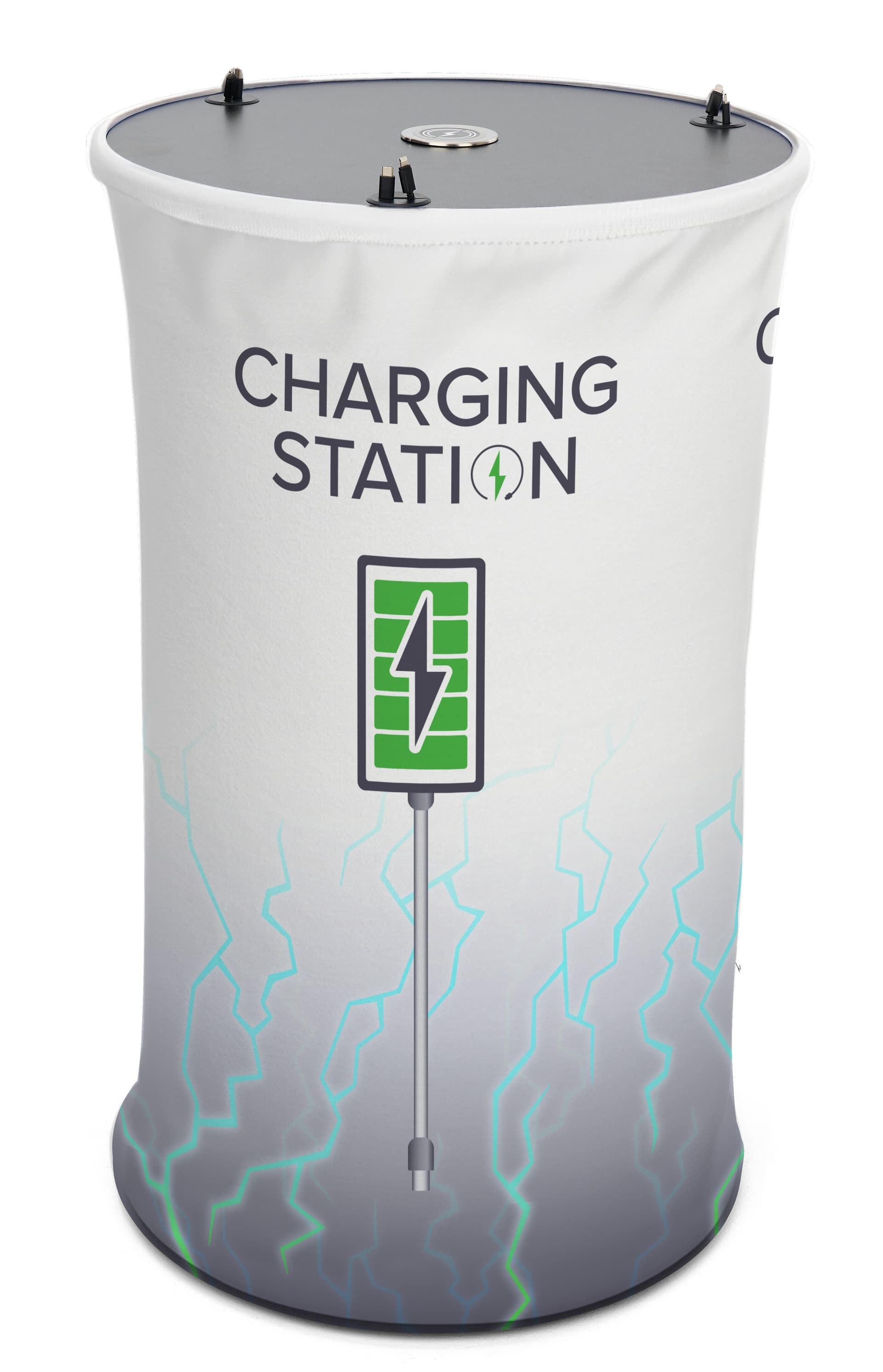 Mobile device charging table with overall depth of 23.4 inches