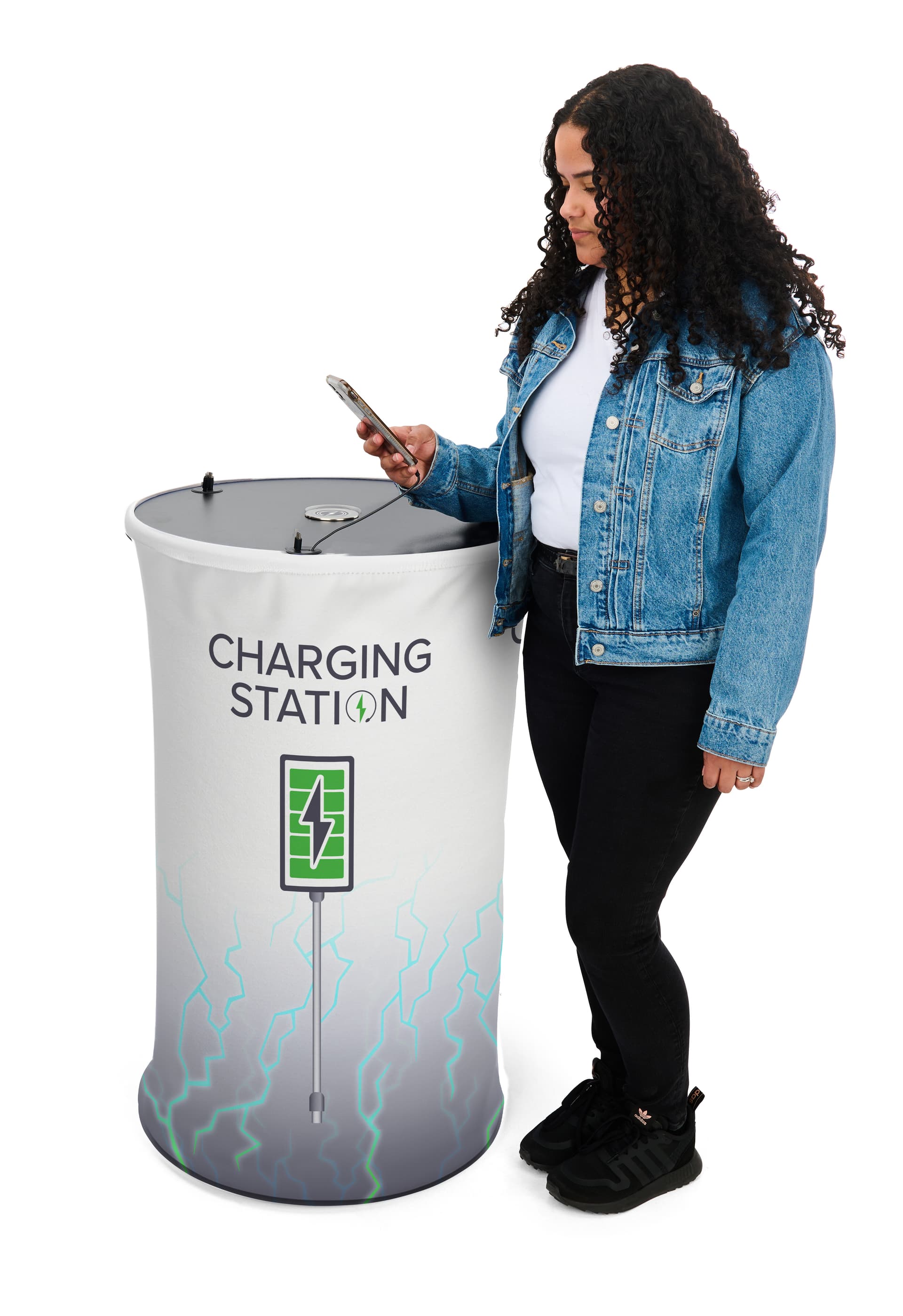 Mobile device charging table with overall weight of 20 pounds