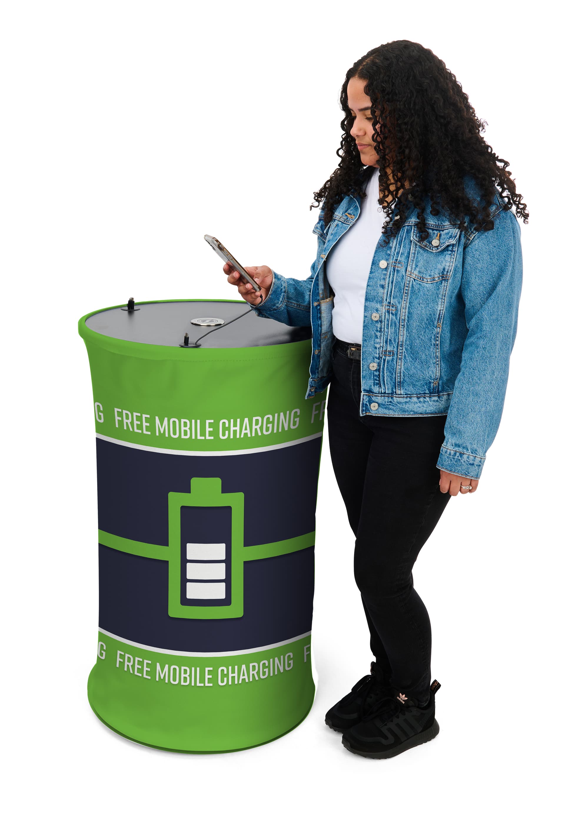 Mobile device charging table with retracting cables 