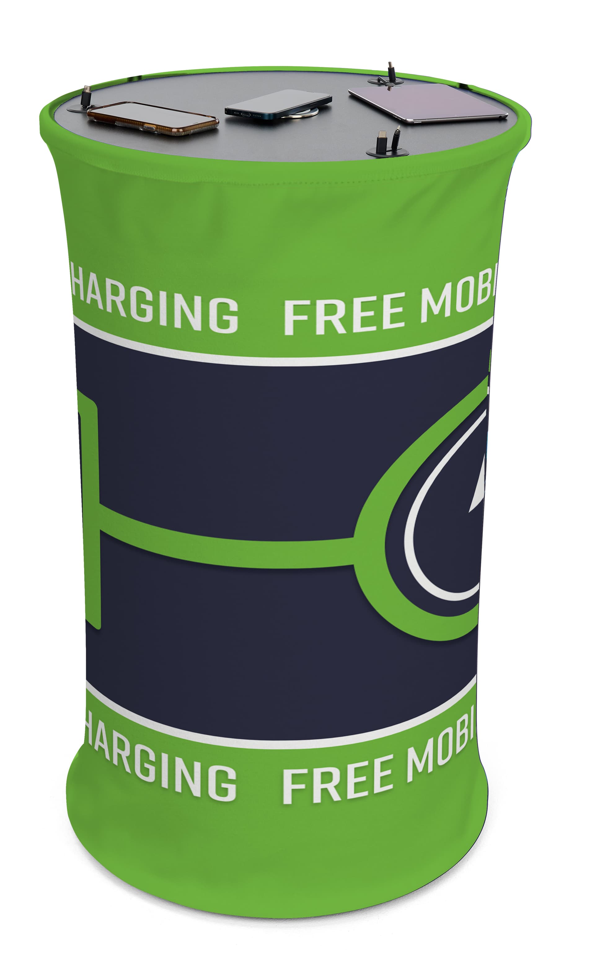 Mobile device charging table with 23 inch tabletop 