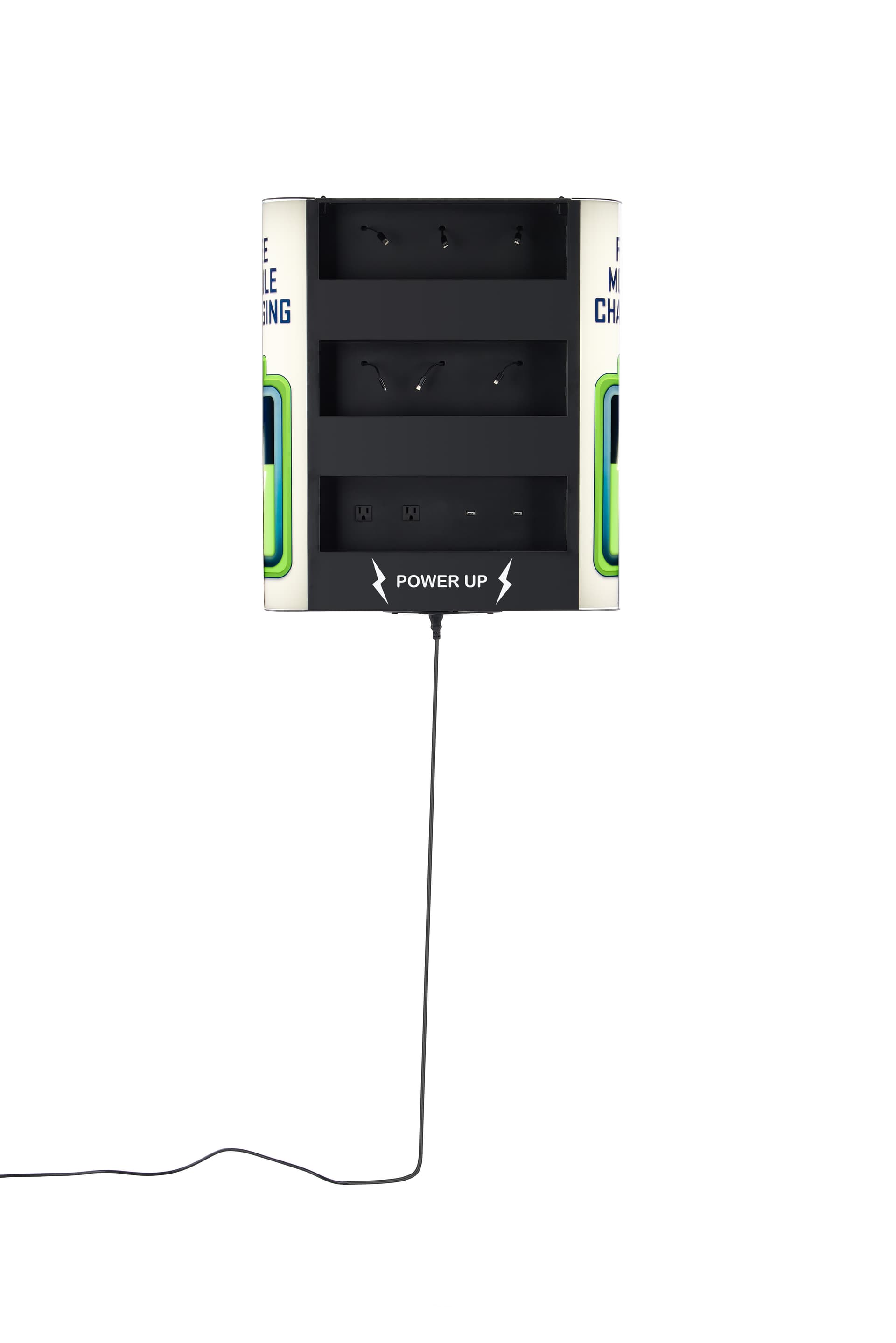 Cell phone charging station with steel and acrylic construction