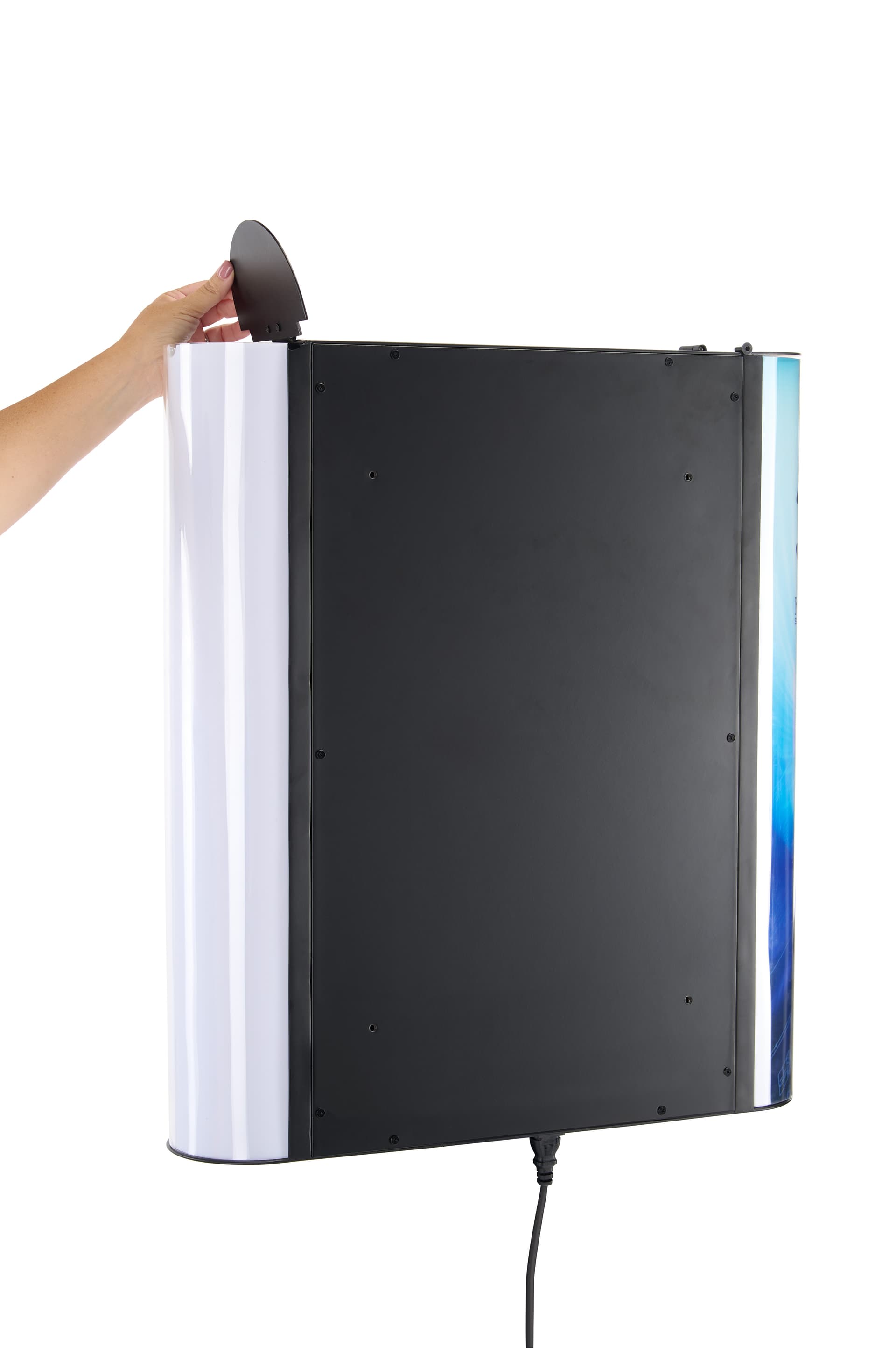 Cell phone charging station with top loading graphic insert