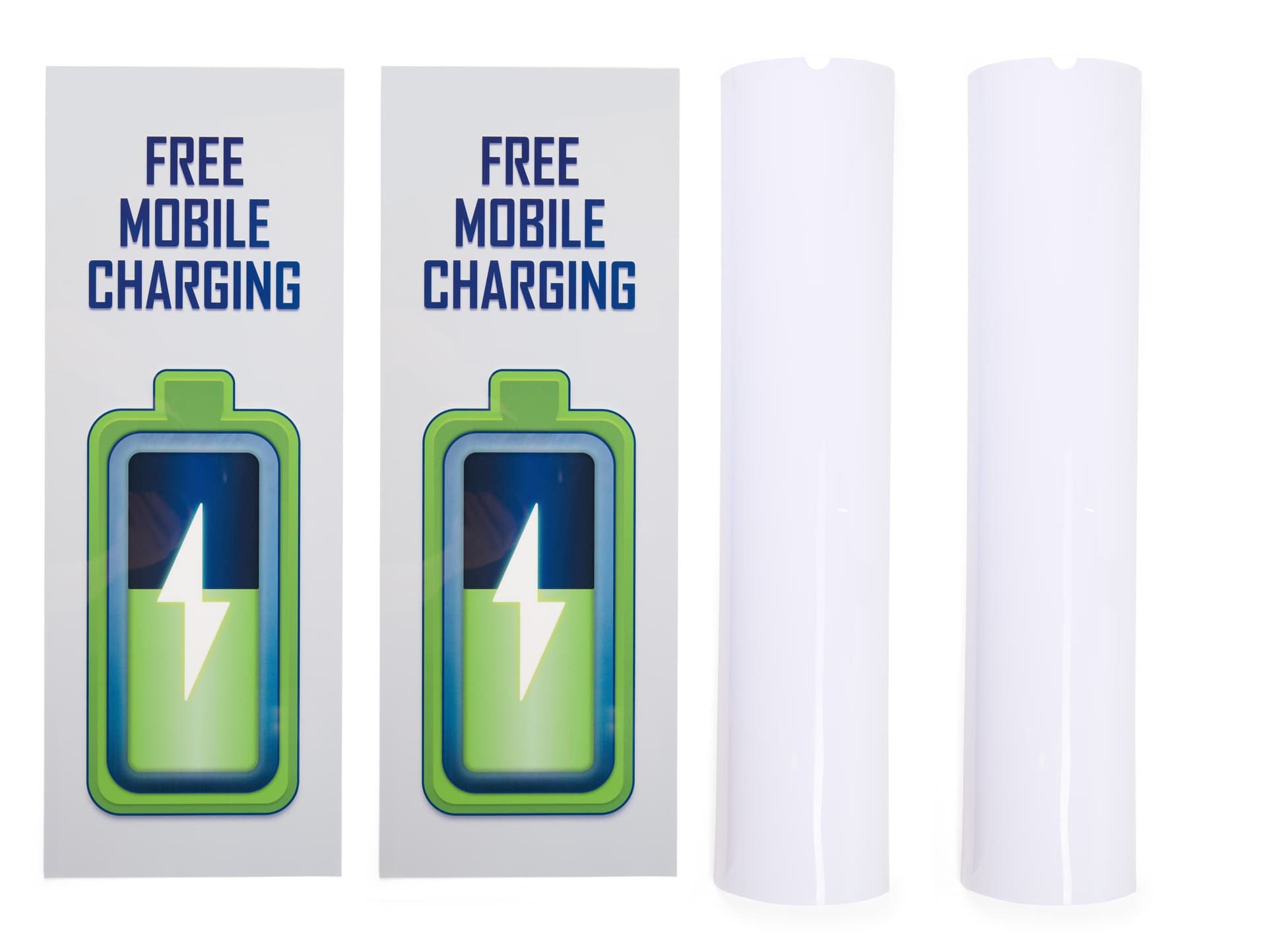 Cell phone charging station with two stock graphics and two acrylic back panels