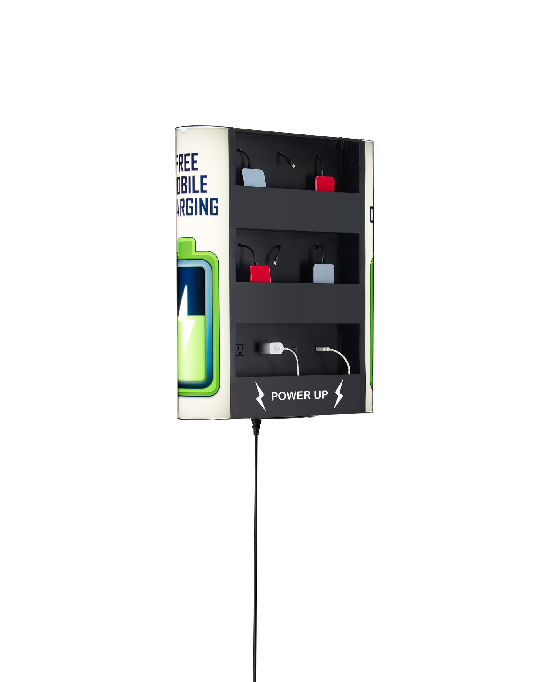 Cell phone charging station with illuminated side panels