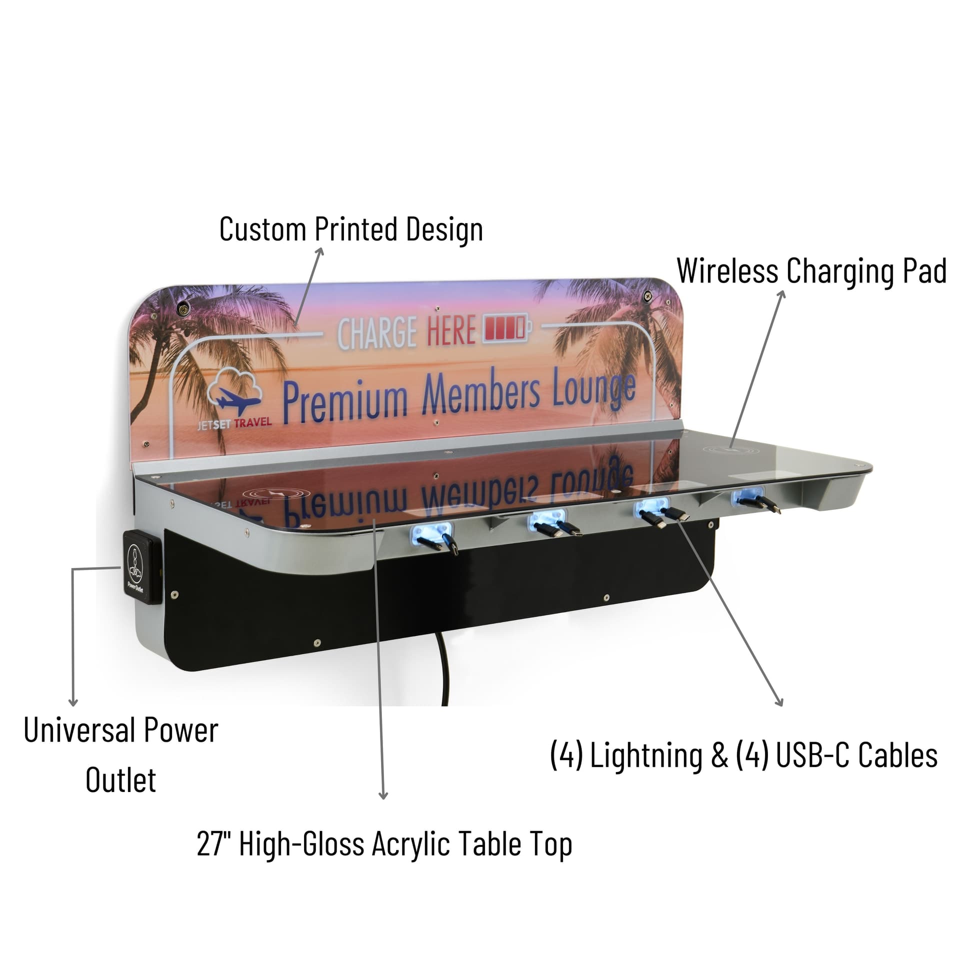 Charging station table with 12 device capacity 