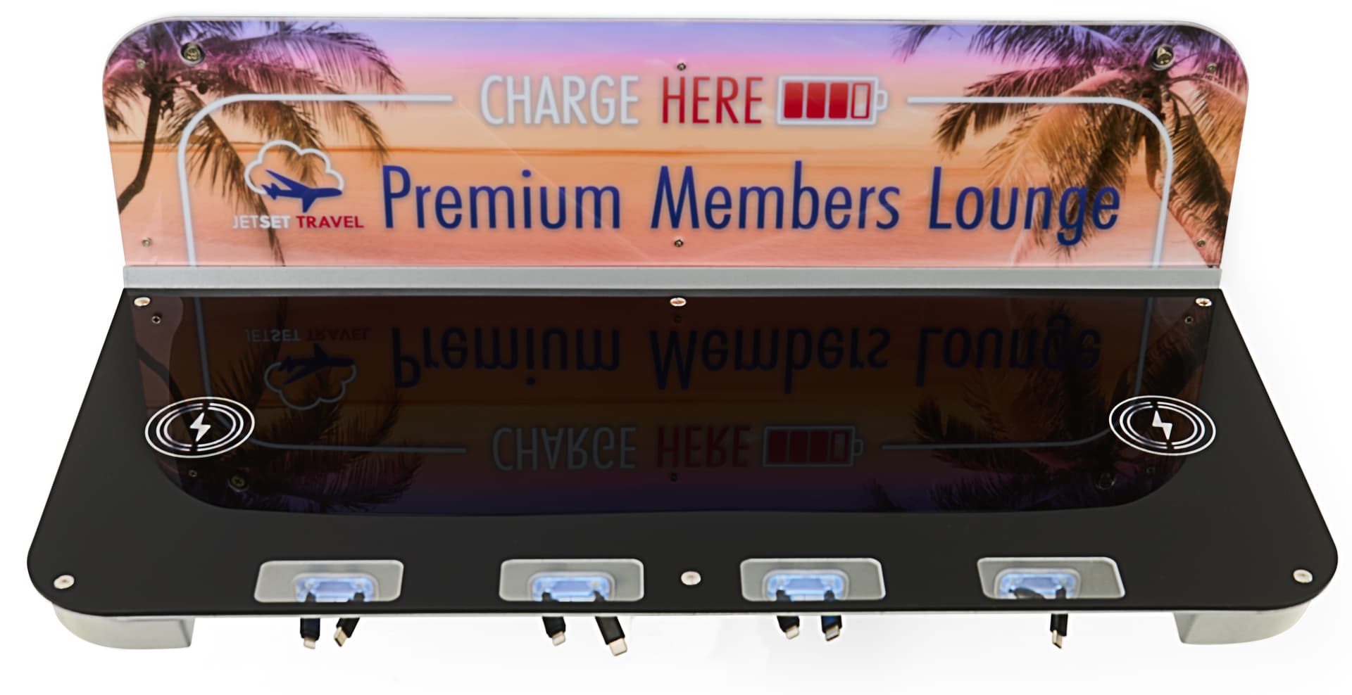 Charging station table with two universal outlets