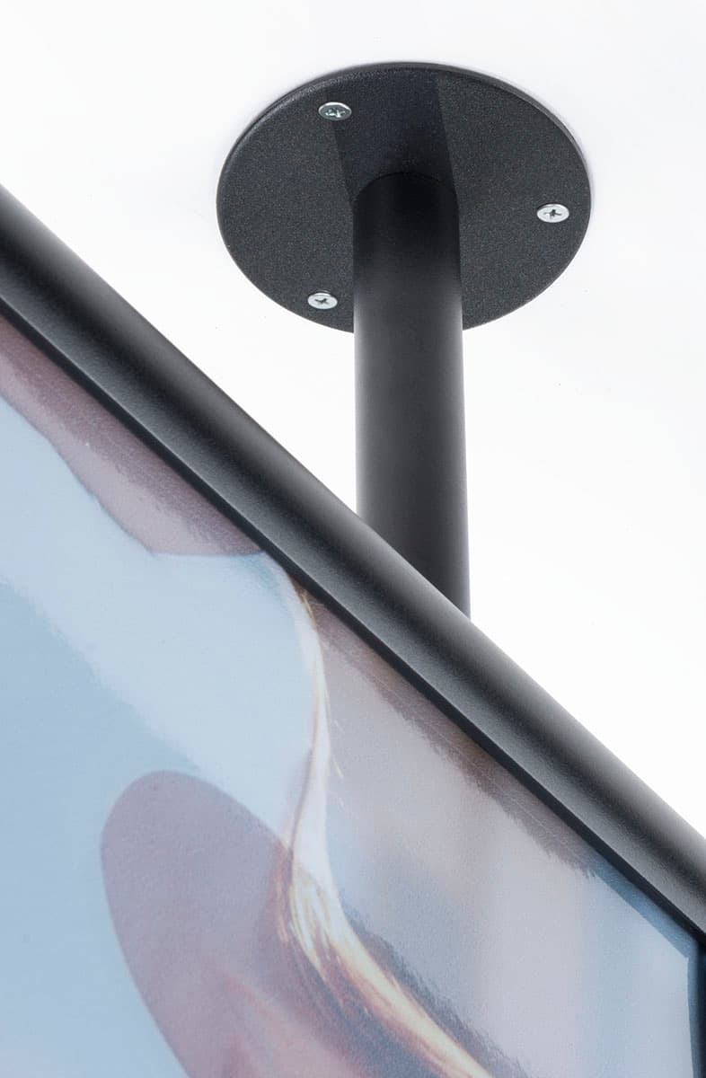 Black flange mount ceiling graphic holder frame includes hardware