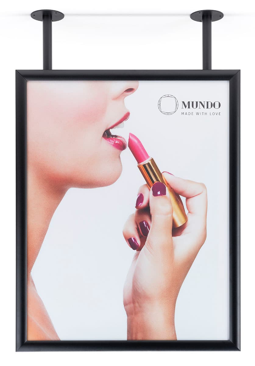 Black flange mount ceiling graphic holder frame for 22" x 28" poster