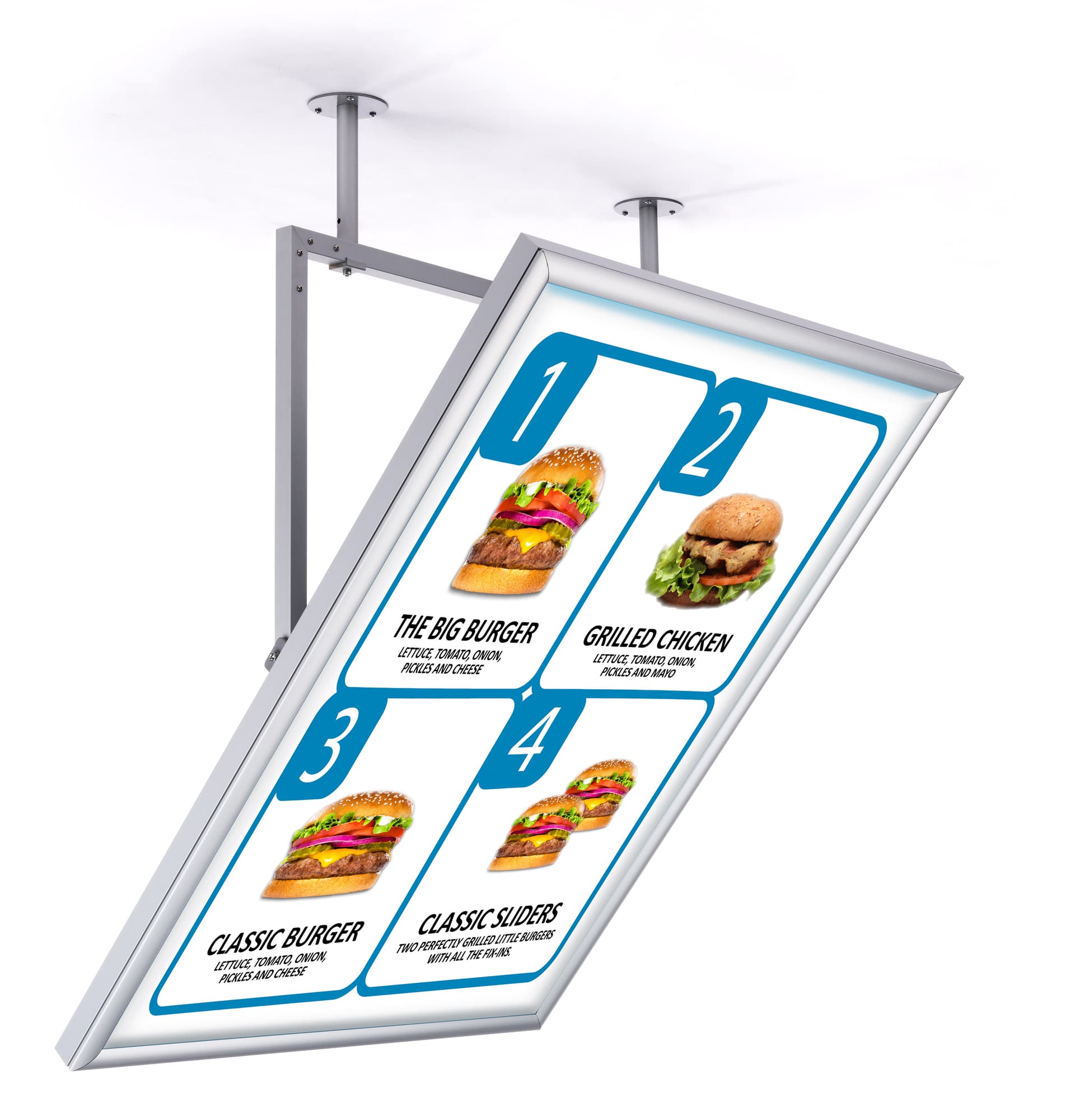 Ceiling Hanging Swivel Sign Display Frame | Hardware Included | Displays2Go
