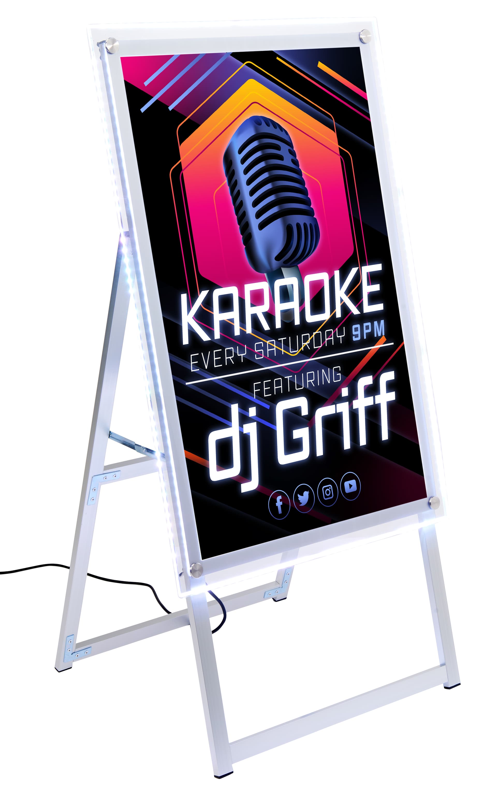 LED sandwich board with silver powder coated finish