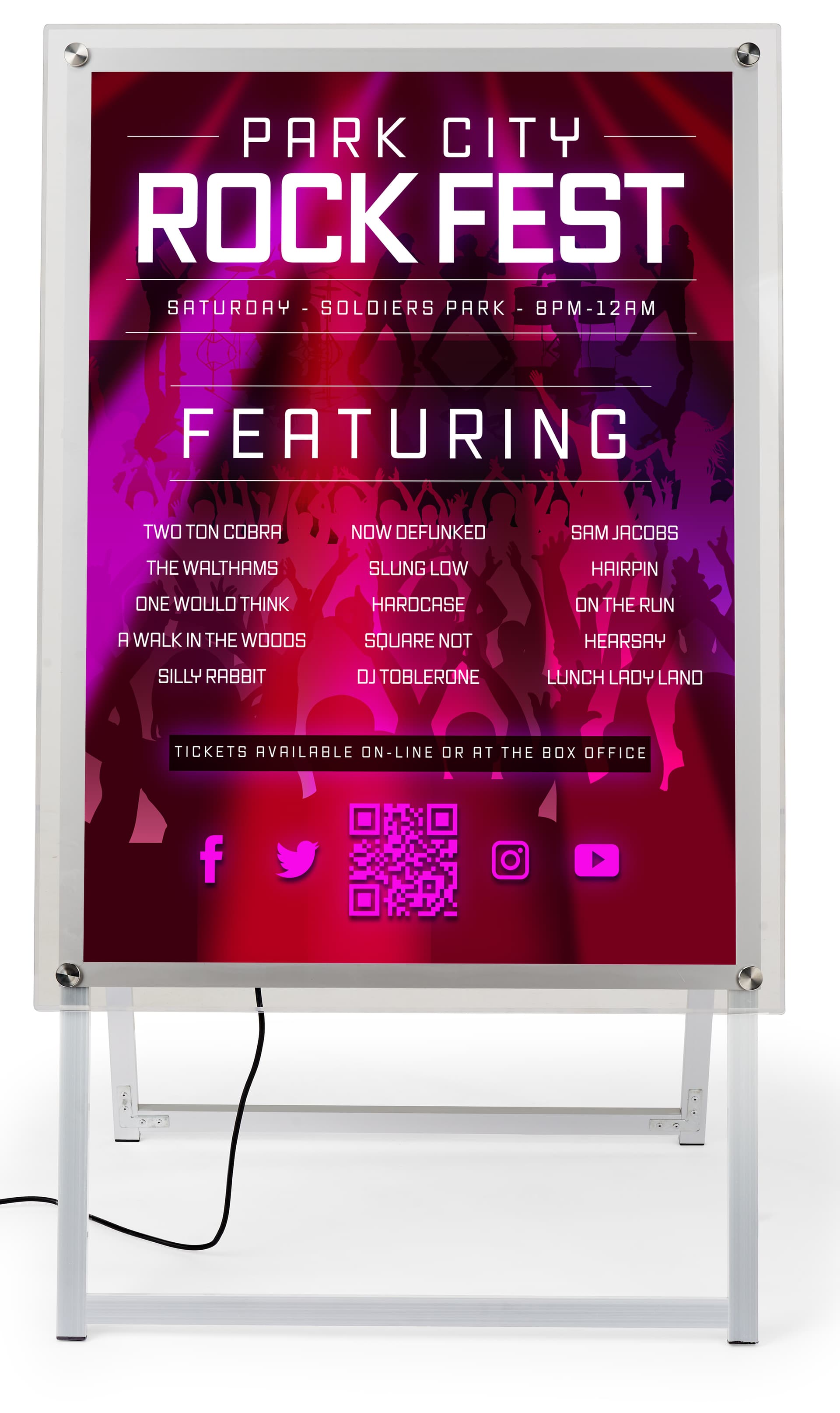 LED sandwich board with a height of 43 inches and a width of 34 inches