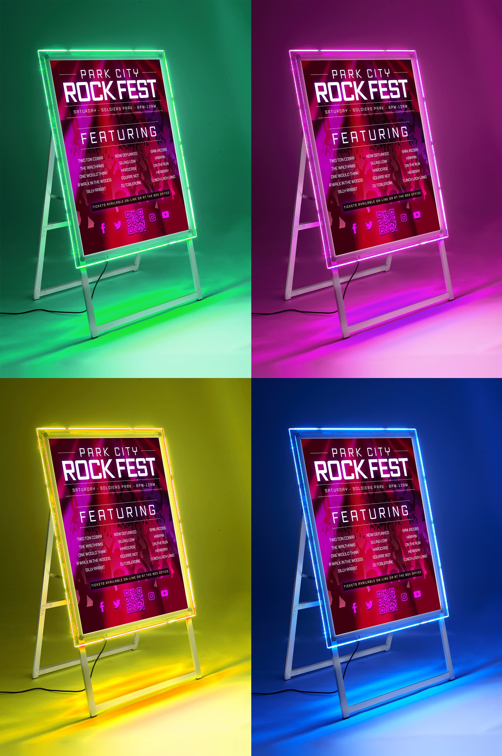 LED sandwich board with collapsible construction and multicolor options