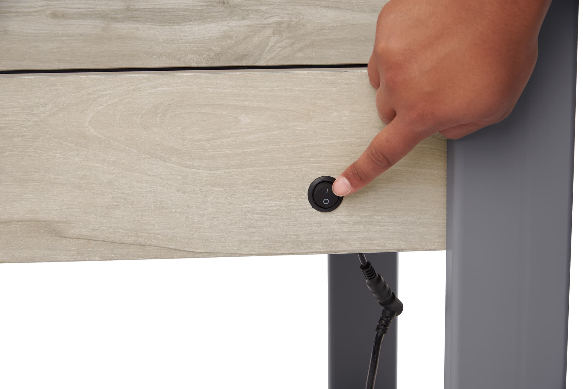 Glass display counter with power button 