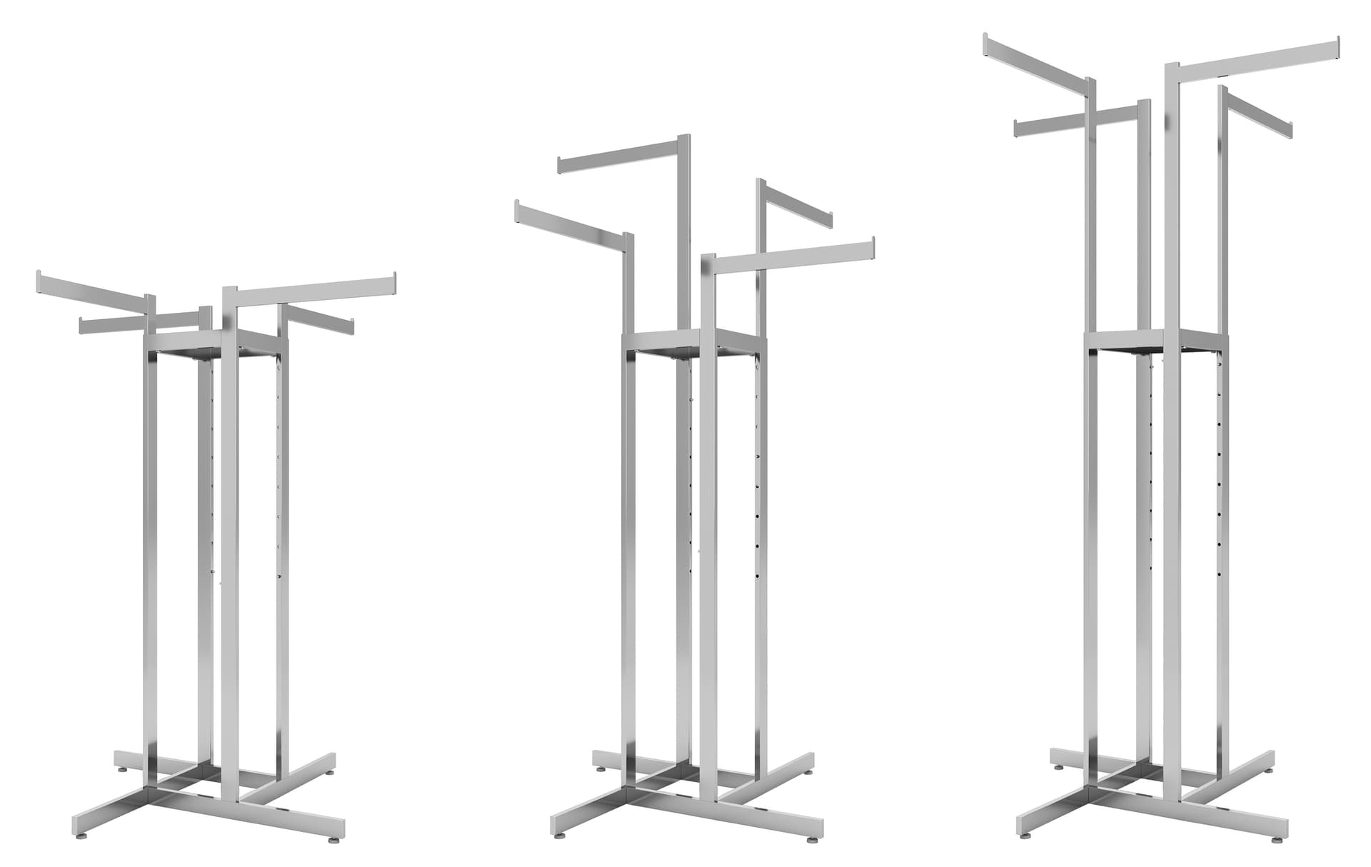 4 way clothing rack showcasing the garment rack at three different height adjustments