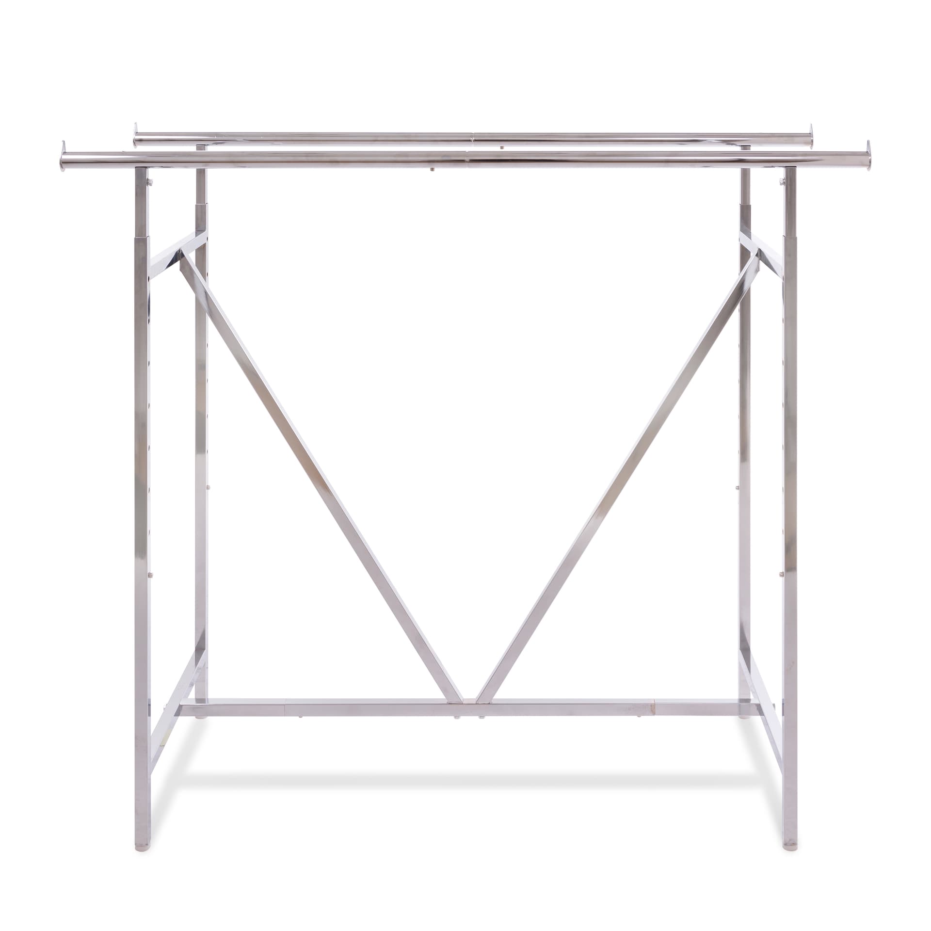 Double rail clothing rack with V-shaped brace for stability 