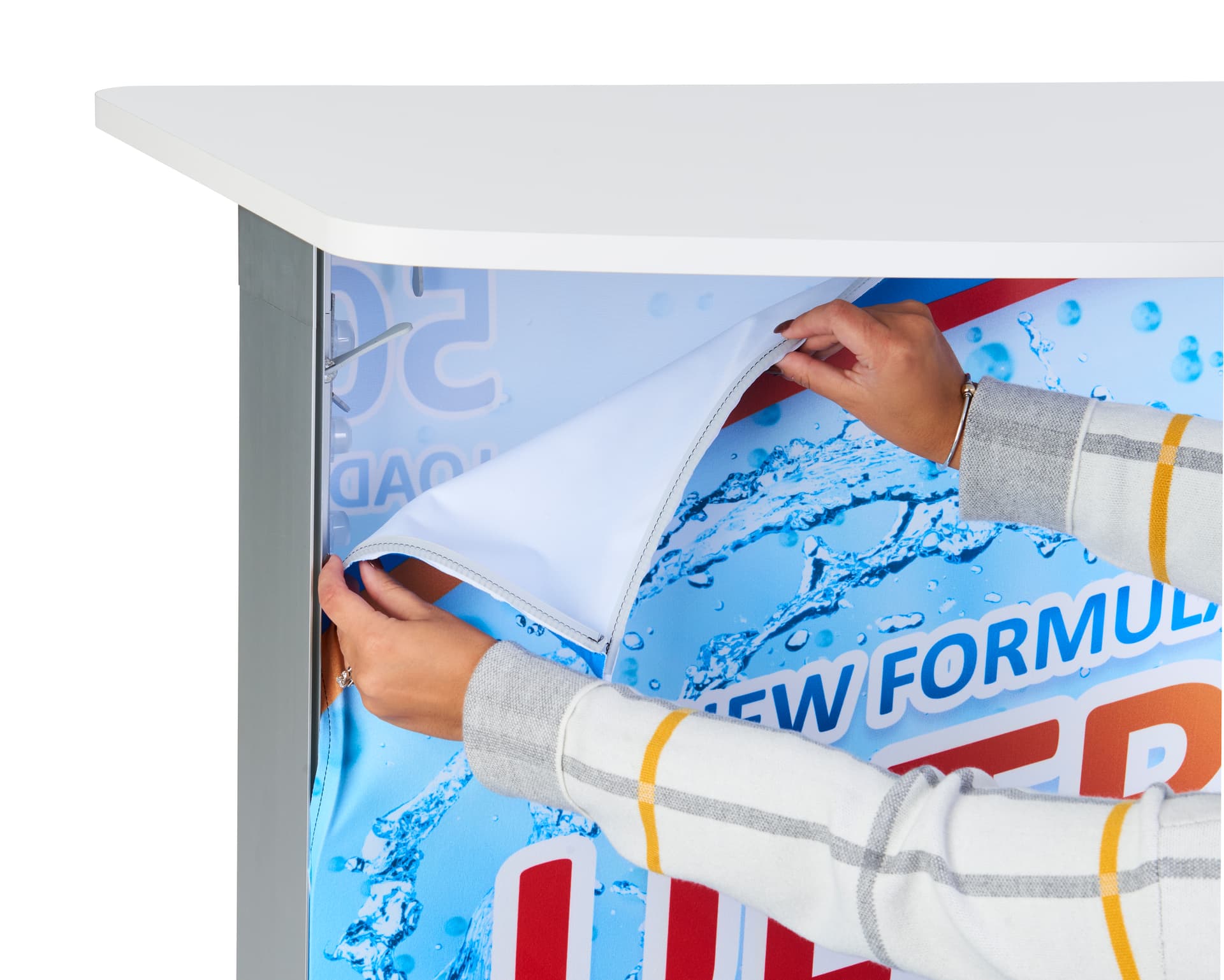 Lightbox pop up counter has SEG fabric graphics 