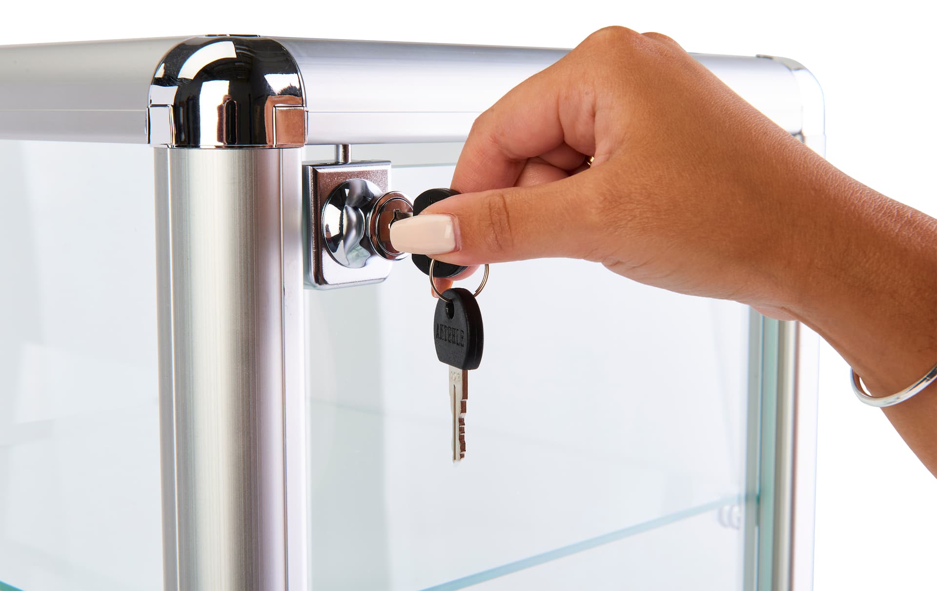 Aluminum frame glass counter showcase with 2 keys 