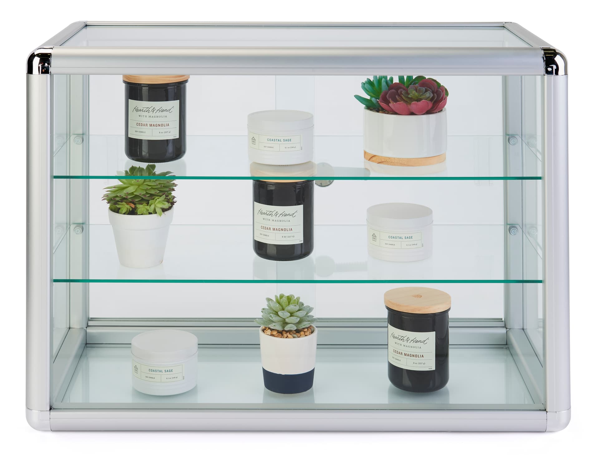 Aluminum frame glass counter showcase with rounded corners 