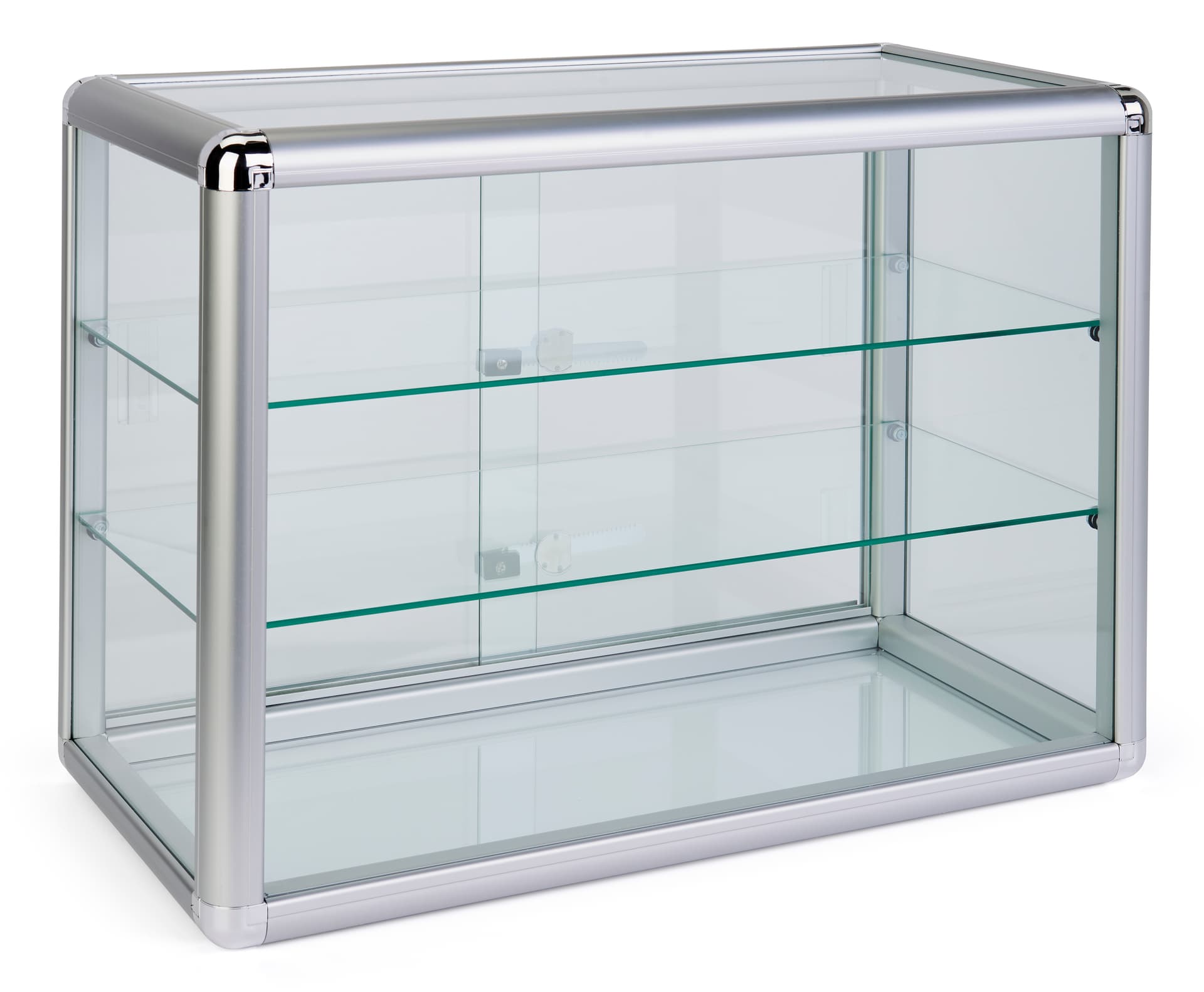 Tempered Glass Countertop Showcase with Sliding Doors