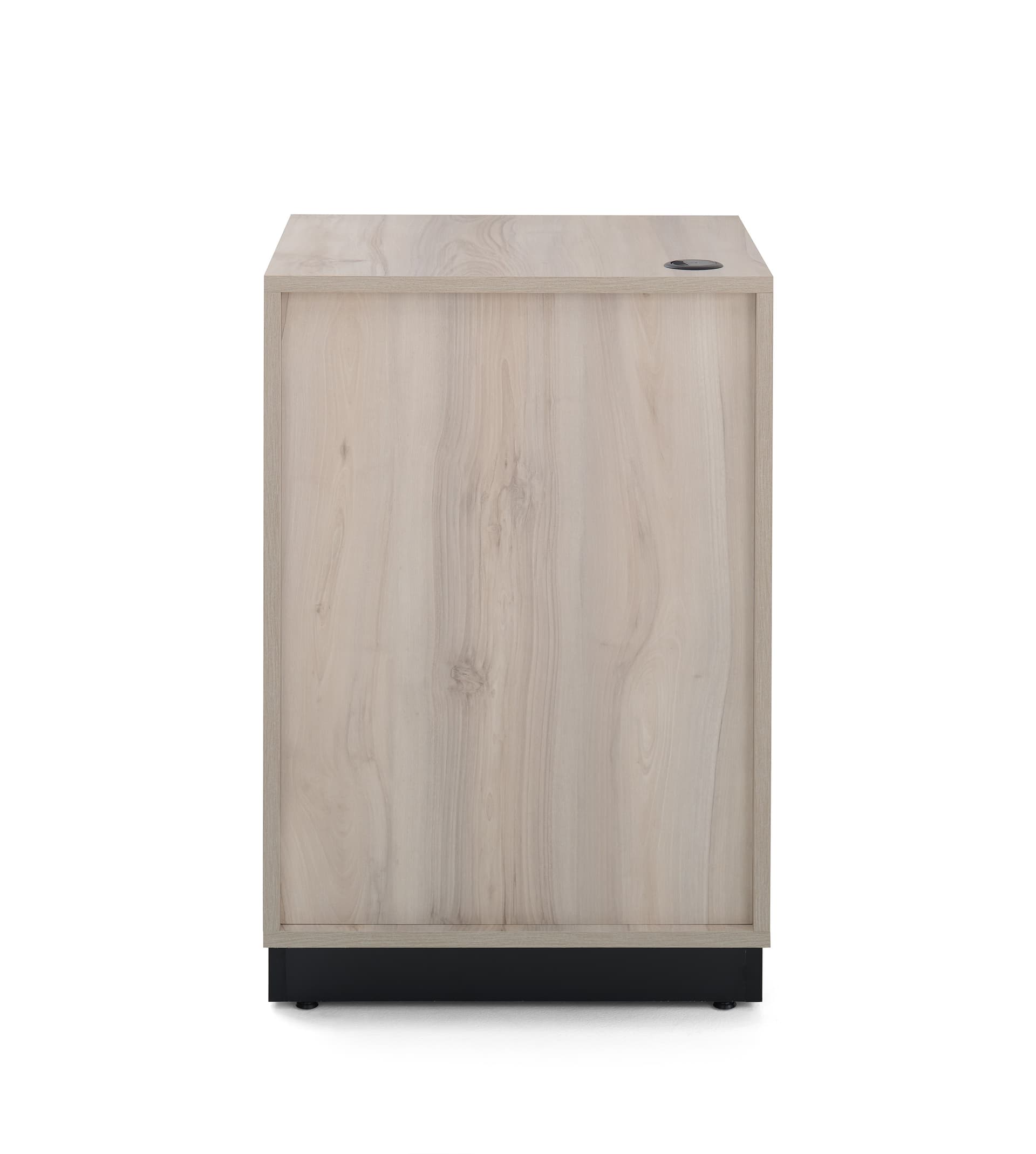 Wood host stand with wood grain finish