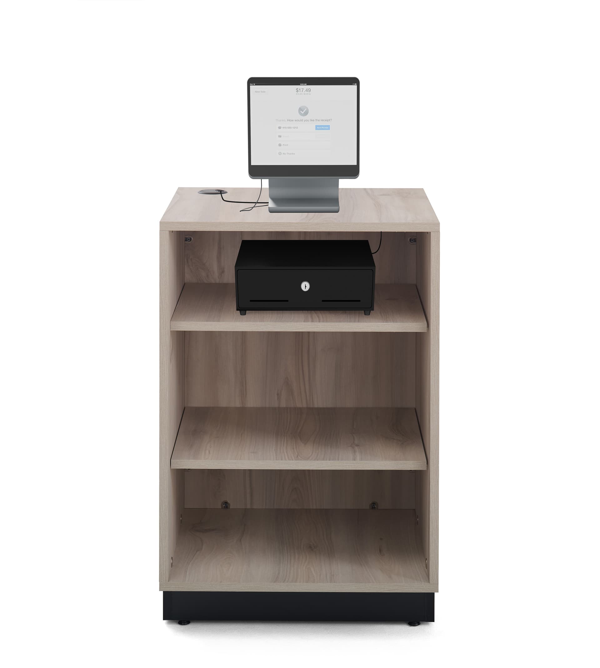 Wood host stand with two shelves