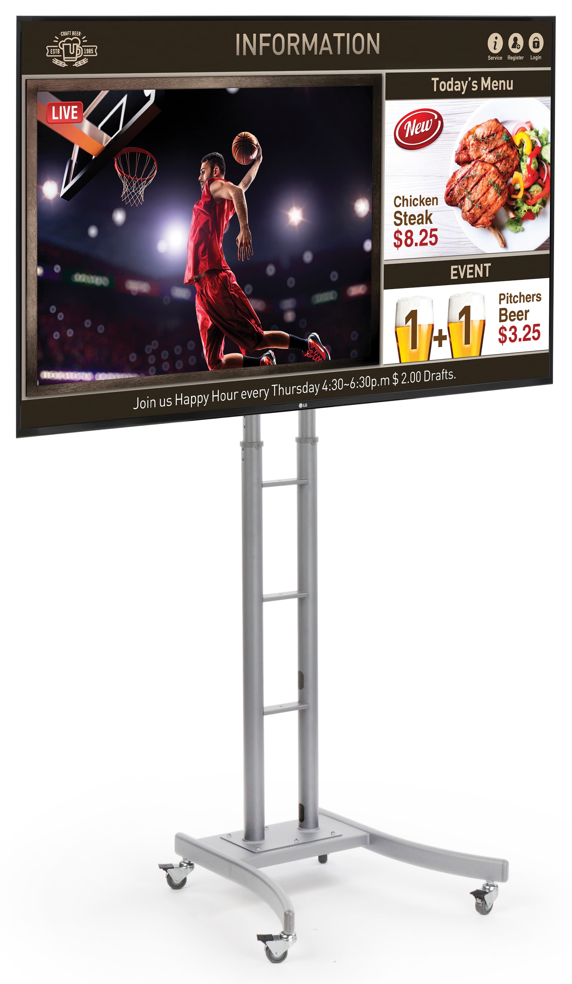 Silver Mobile Digital Sign Station