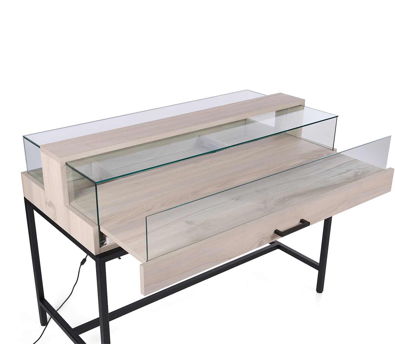 Dispensary display case with pull-out drawer