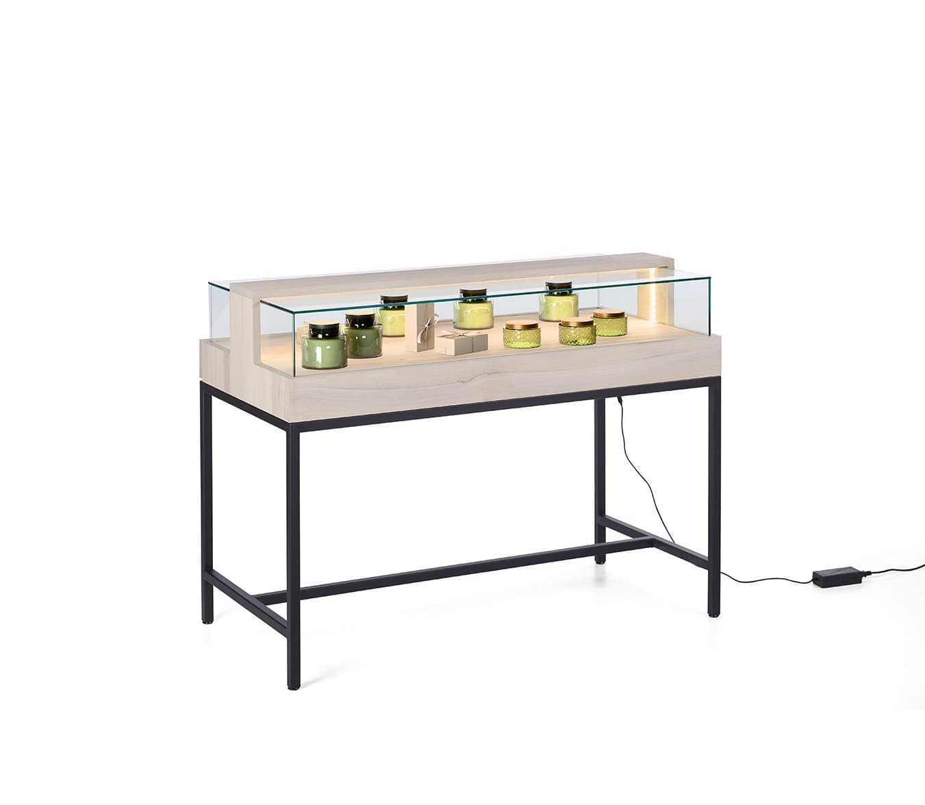 Dispensary display case with low profile