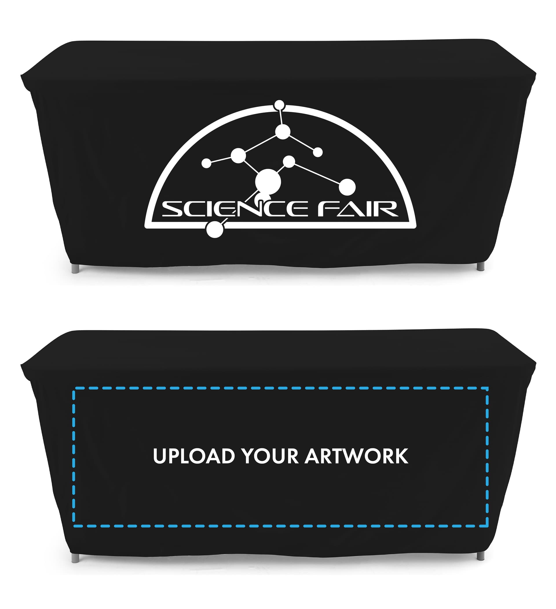Convertible table cover with custom printing and non-peel vinyl artwork 