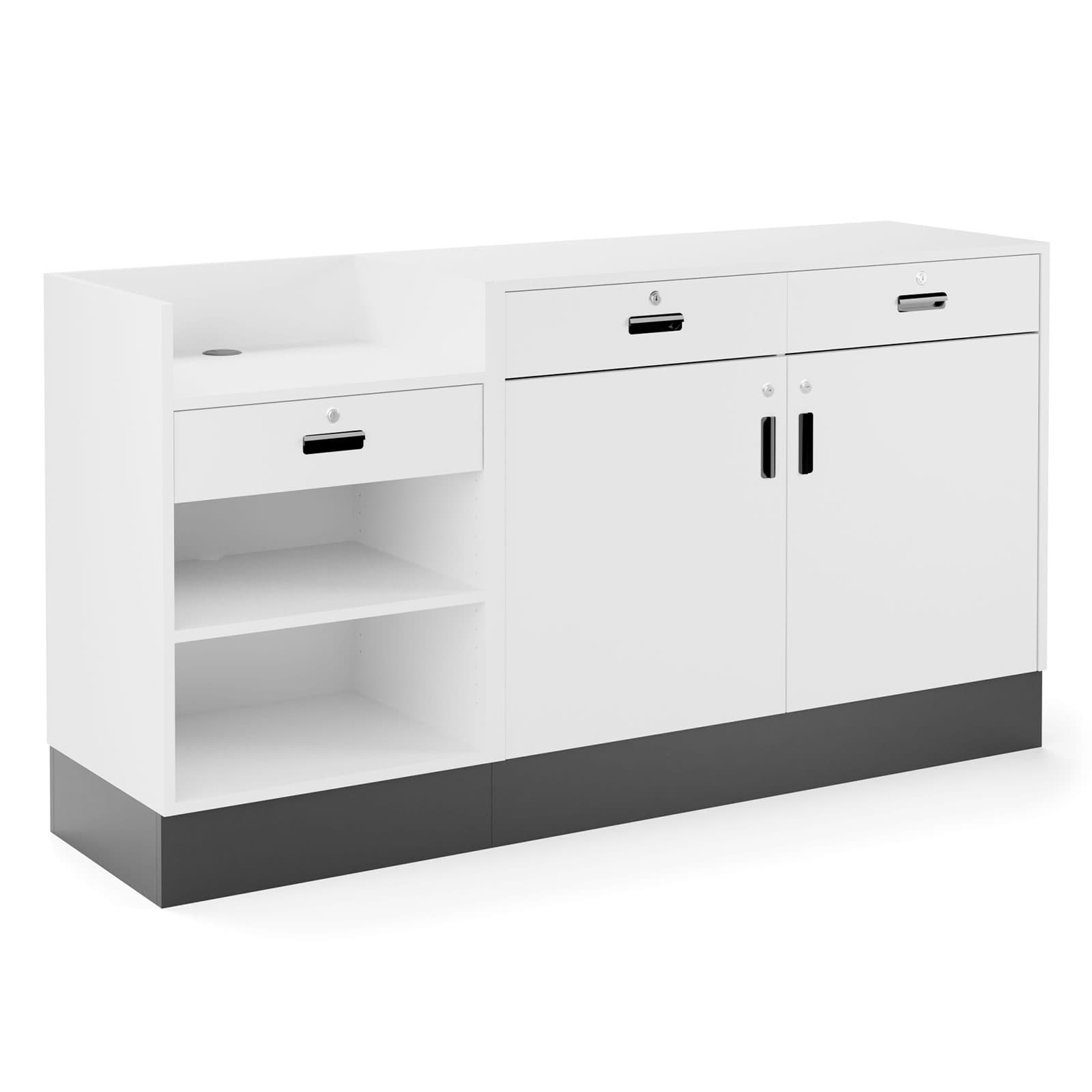 2-piece cash wrap in white finish with black toe kick