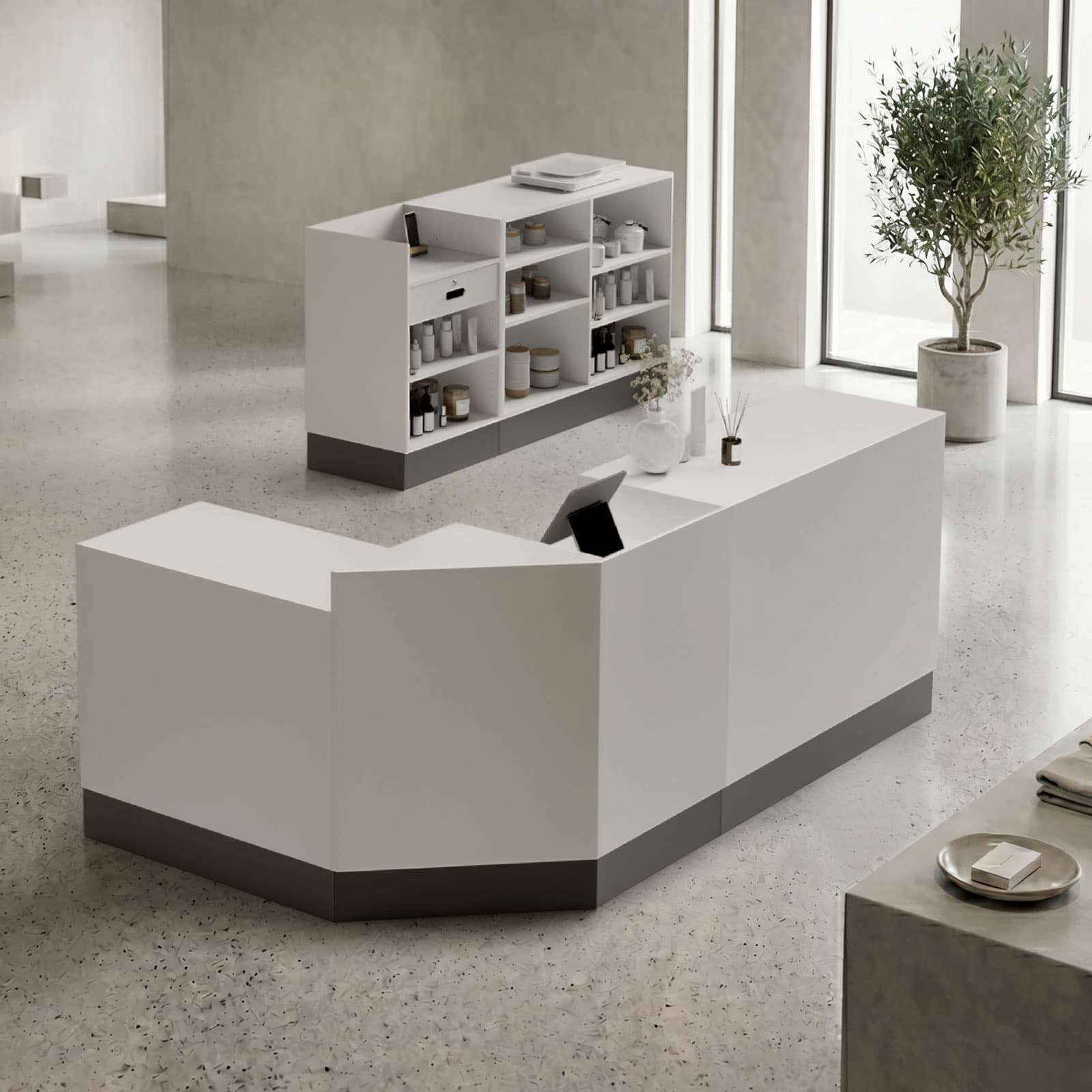ADA-compliant sales counter adapts well with other standard-height models