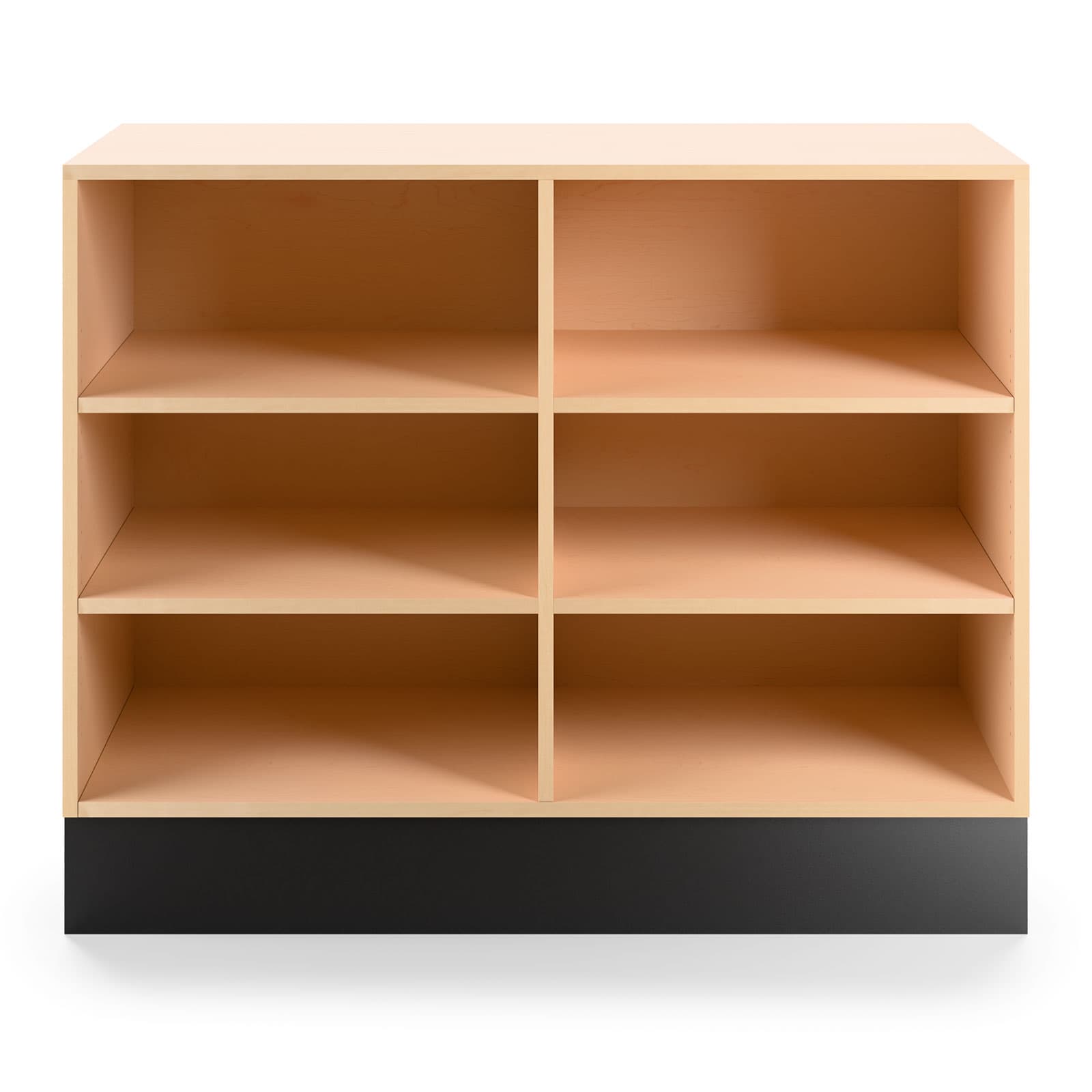 Flat top sales counter with open storage provides a large amount of space